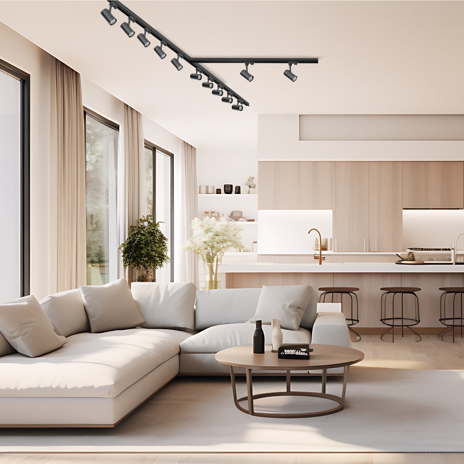 Zestaw szynowy 3 fazowy szyna 1m+2m+2m, 12x Lampa, łącznik T CZARNY komplet - LAITICA