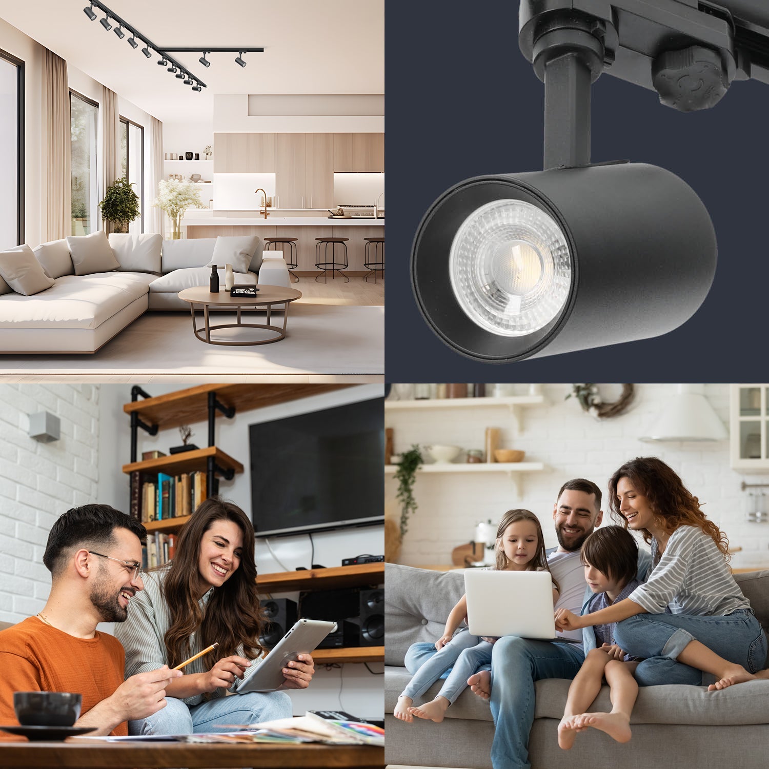 Zestaw szynowy 3 fazowy szyna 1m+2m+2m, 12x Lampa, łącznik T CZARNY komplet - LAITICA