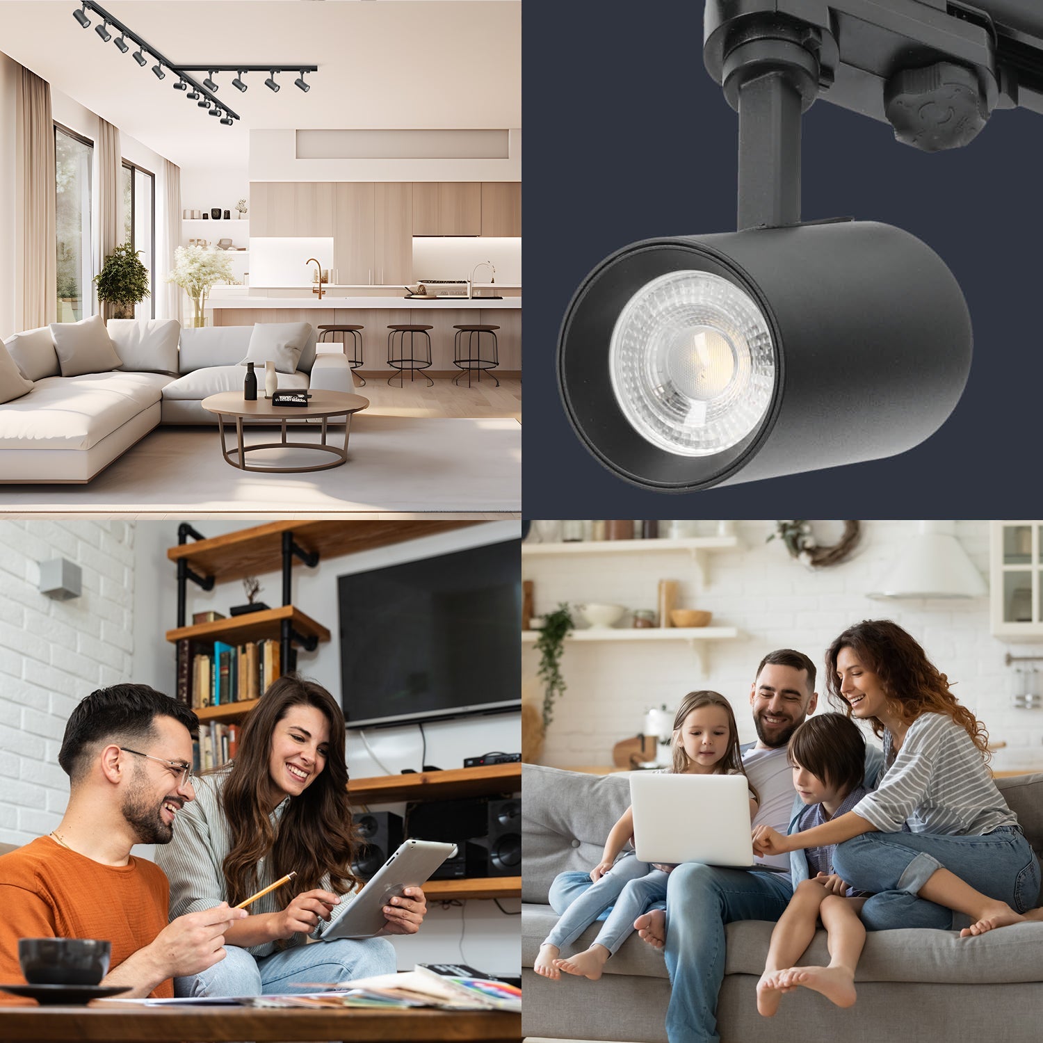Zestaw szynowy 3 fazowy szyna 1m+2m+2m, 14x Lampa, łącznik T CZARNY komplet - LAITICA