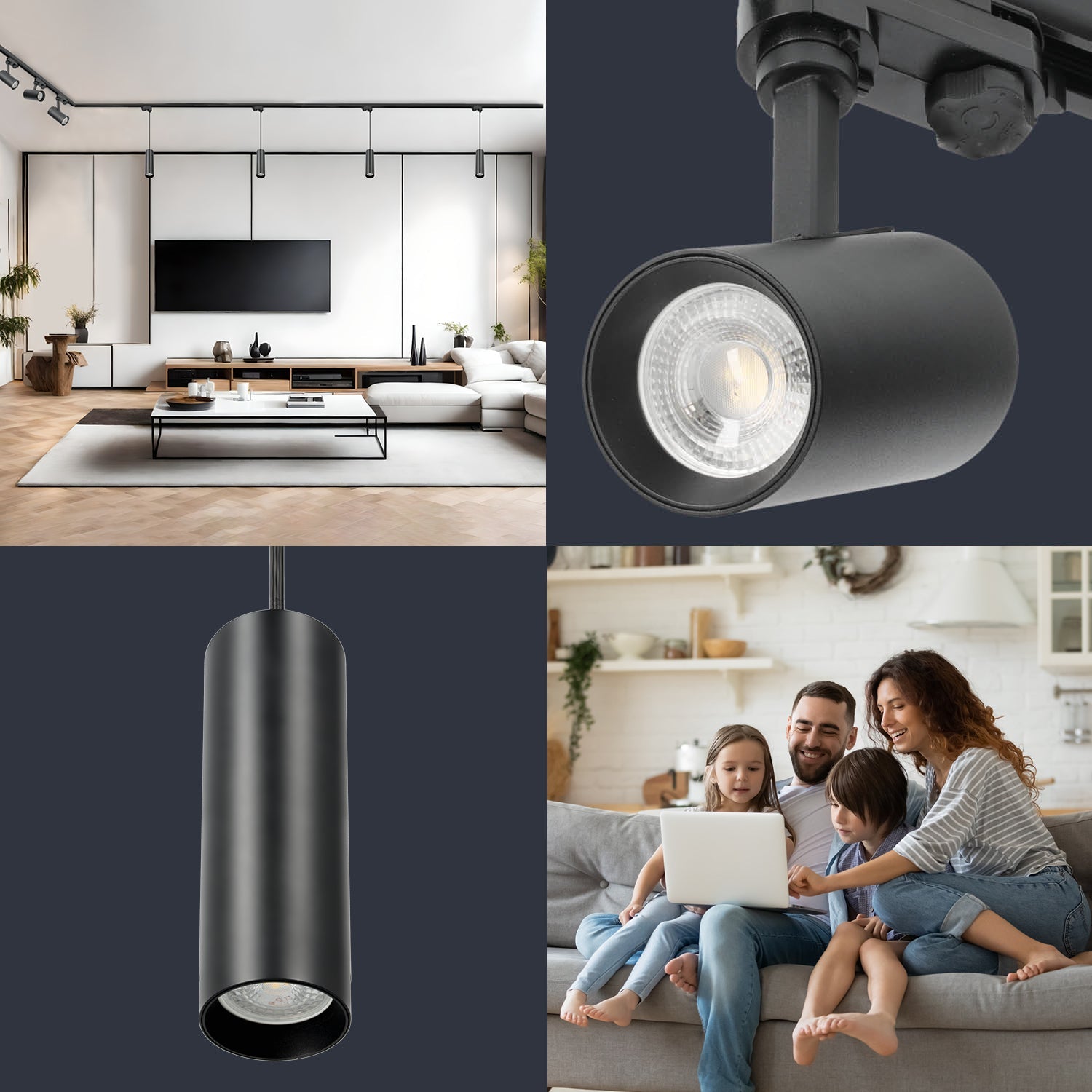 Zestaw szynowy 3 fazowy szyna 1m+2m+2m, 7x Lampa, łącznik wew. + L CZARNY - LAITICA