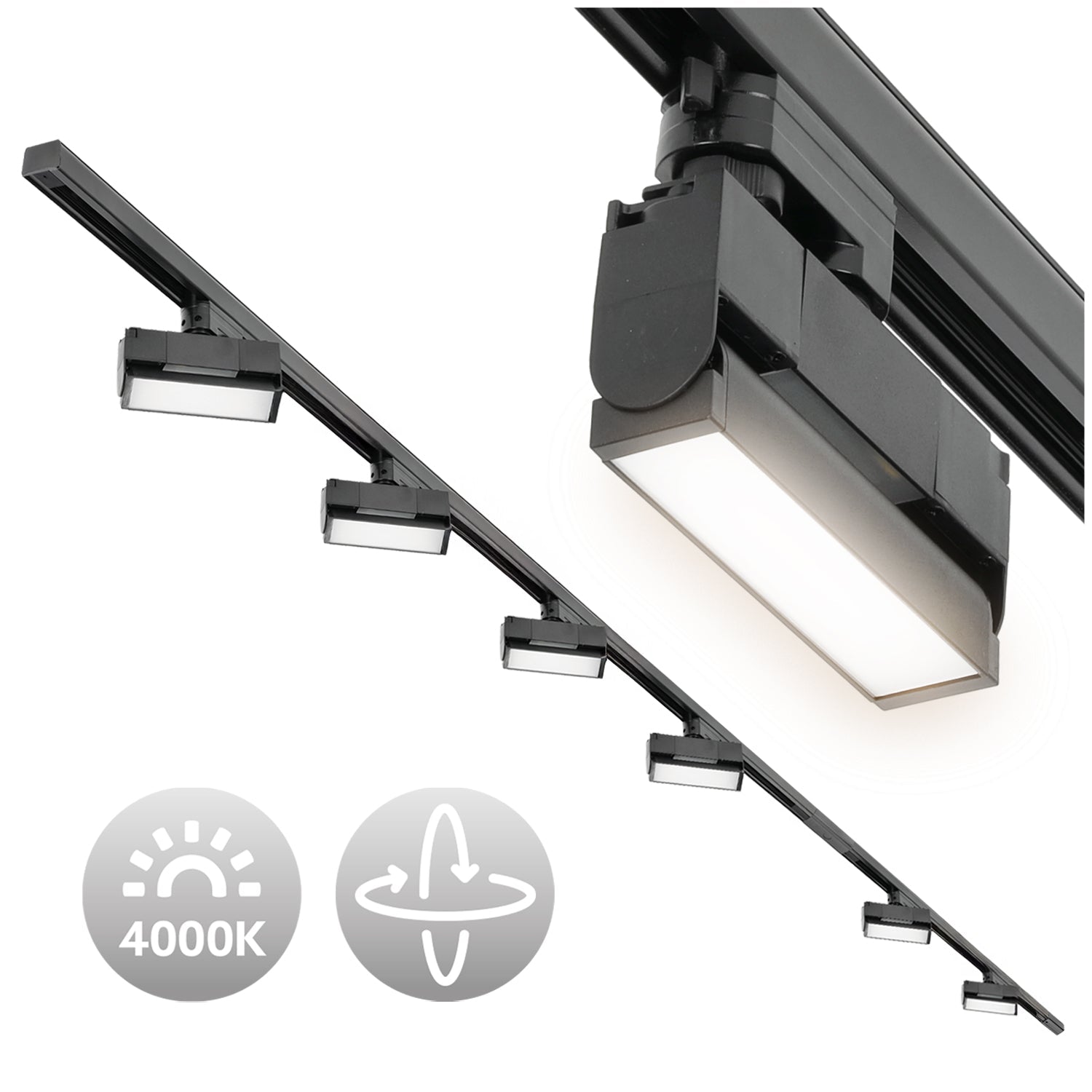 Zestaw Szynowy 3 fazowy szyna 2m + 1m + łącznik prosty + 6x lamp FLEX 12W + zasilanie + zaślepka CZARNY - LAITICA