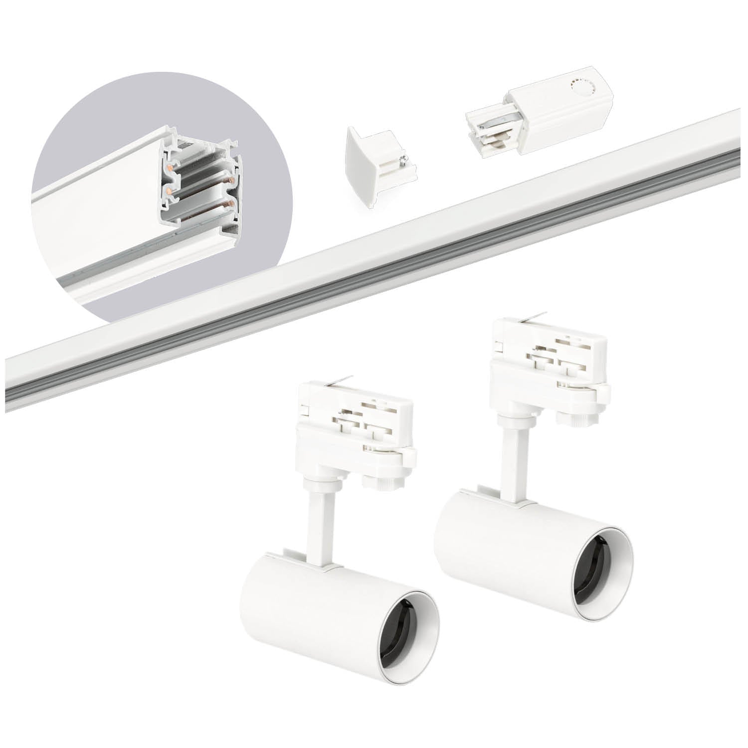 Zestaw szynowy 3 fazowy szyna 2m, 2x Lampa BIAŁY kompletny zestaw - LAITICA