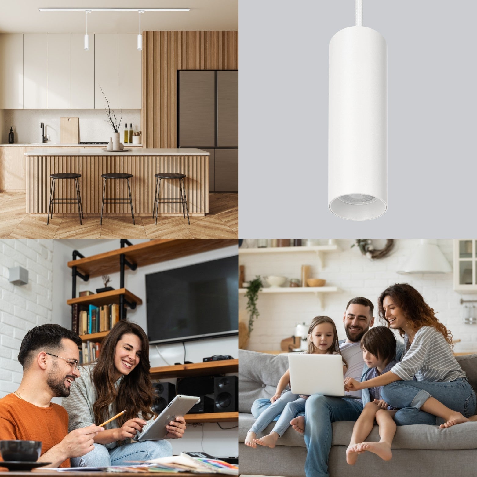 Zestaw szynowy 3 fazowy szyna 2m, 2x Lampa wisząca BIAŁY kompletny zestaw - LAITICA