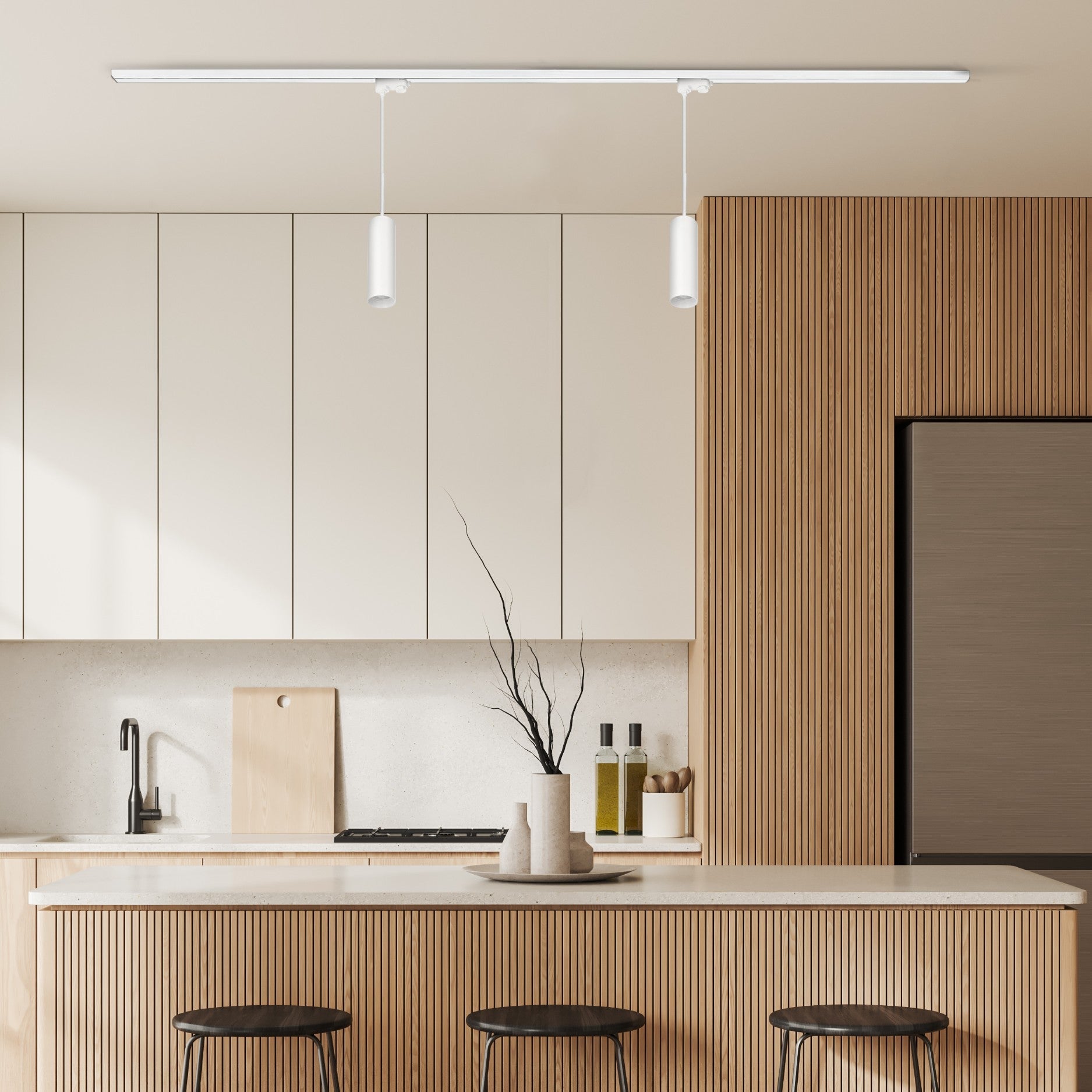 Zestaw szynowy 3 fazowy szyna 2m, 2x Lampa wisząca BIAŁY kompletny zestaw - LAITICA