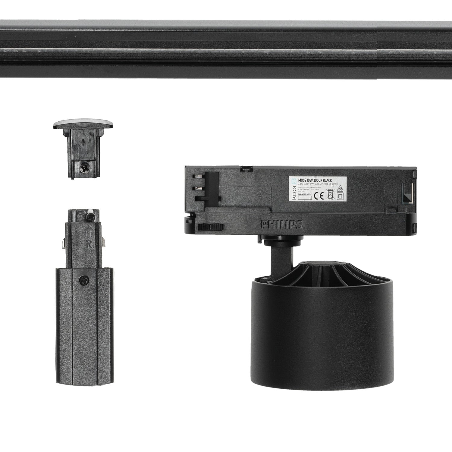 Zestaw szynowy 3 fazowy szyna 2m, 2x LED 10W CZARNY kompletny zestaw - LAITICA