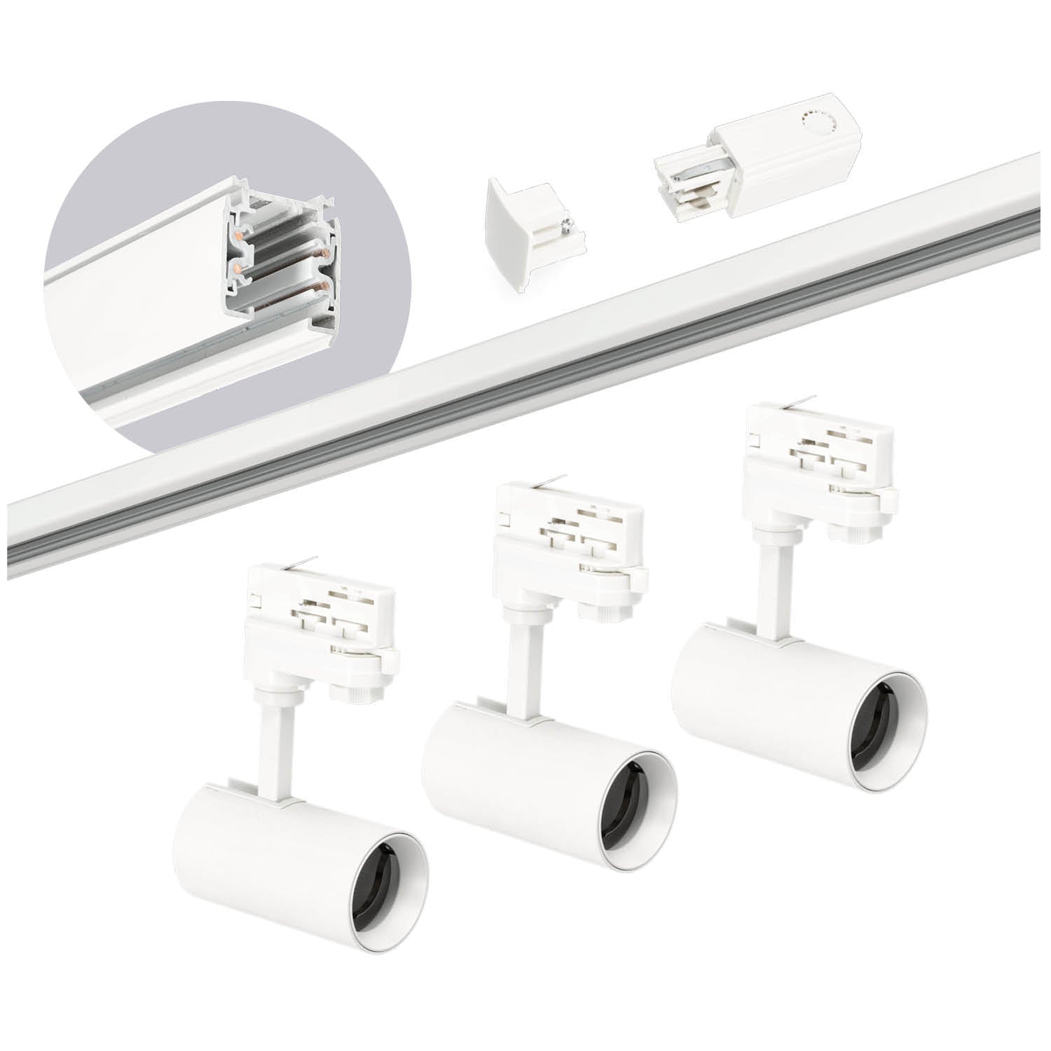 Zestaw szynowy 3 fazowy szyna 2m, 3x Lampa BIAŁY kompletny zestaw - LAITICA