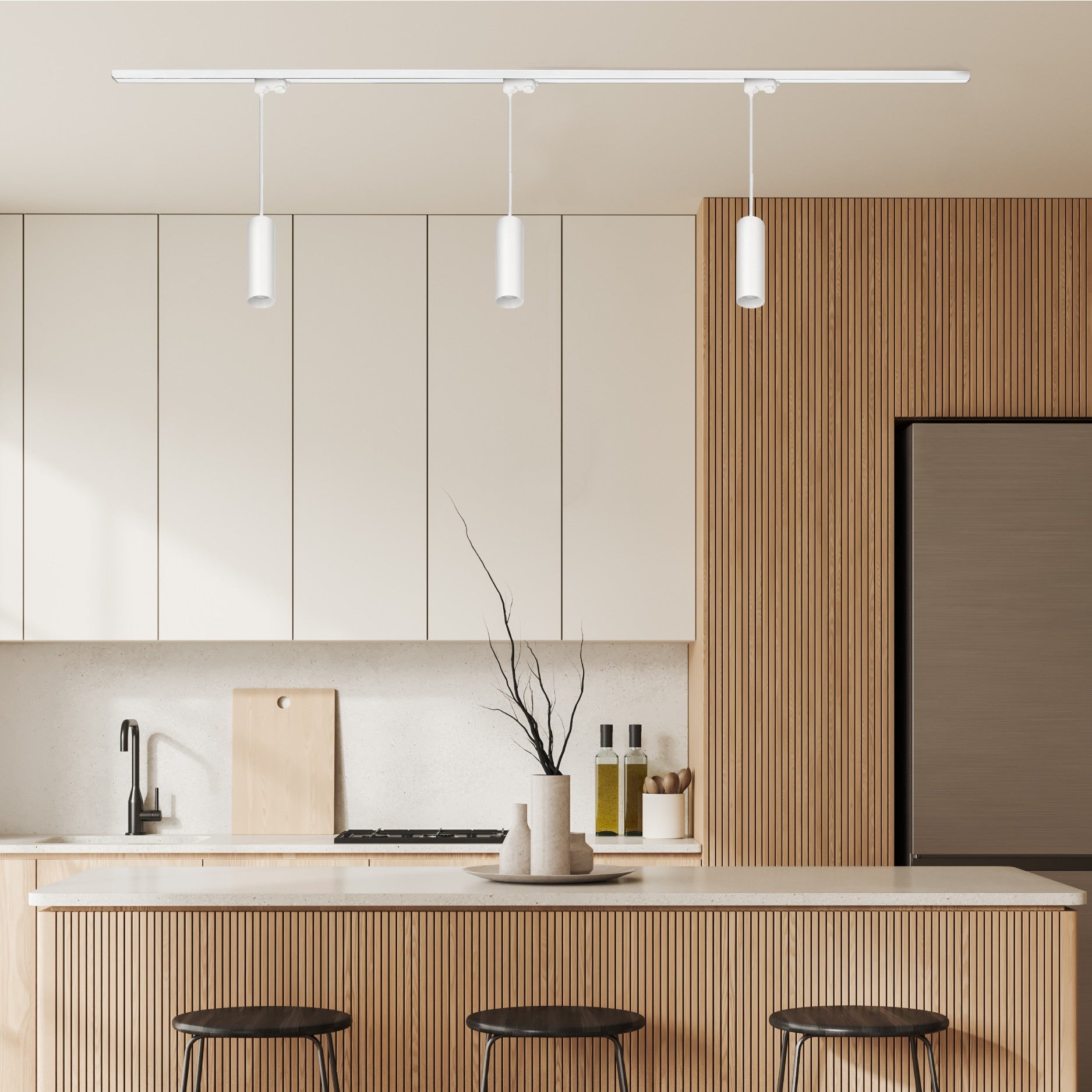 Zestaw szynowy 3 fazowy szyna 2m, 3x Lampa wisząca BIAŁY kompletny zestaw - LAITICA