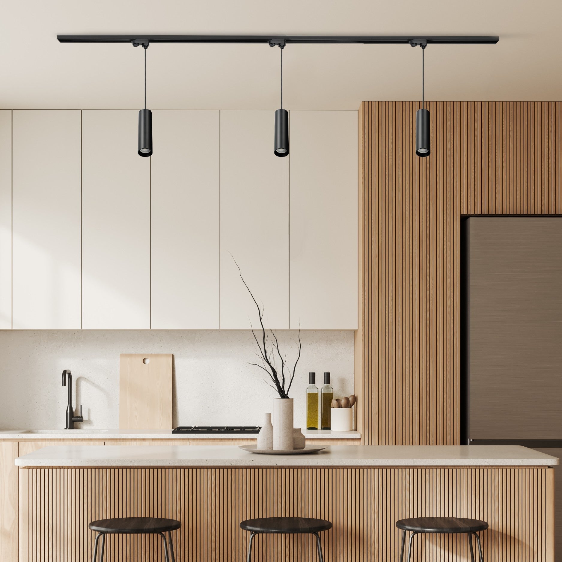 Zestaw szynowy 3 fazowy szyna 2m, 3x Lampa wisząca CZARNY kompletny zestaw - LAITICA