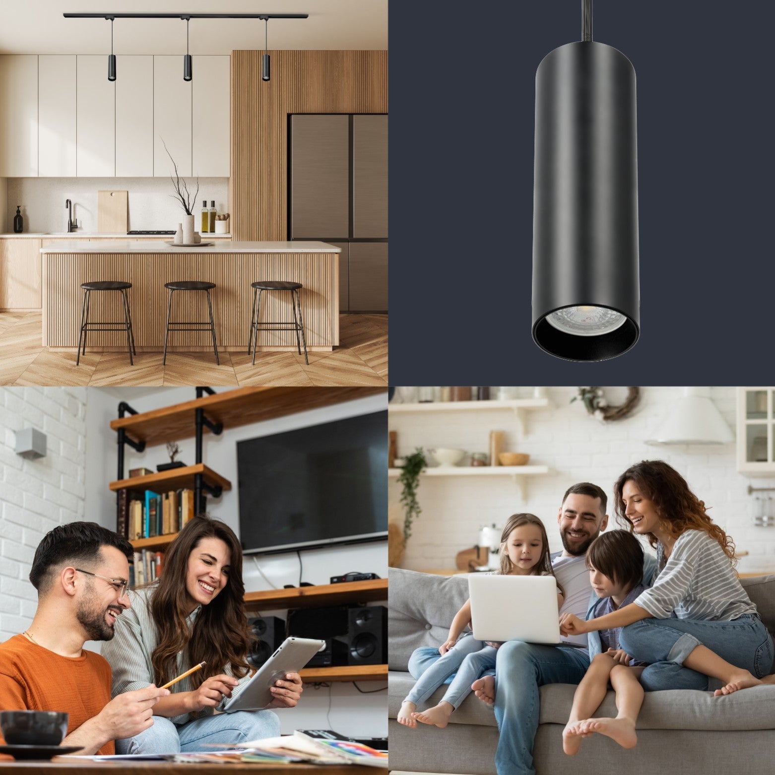 Zestaw szynowy 3 fazowy szyna 2m, 3x Lampa wisząca CZARNY kompletny zestaw - LAITICA