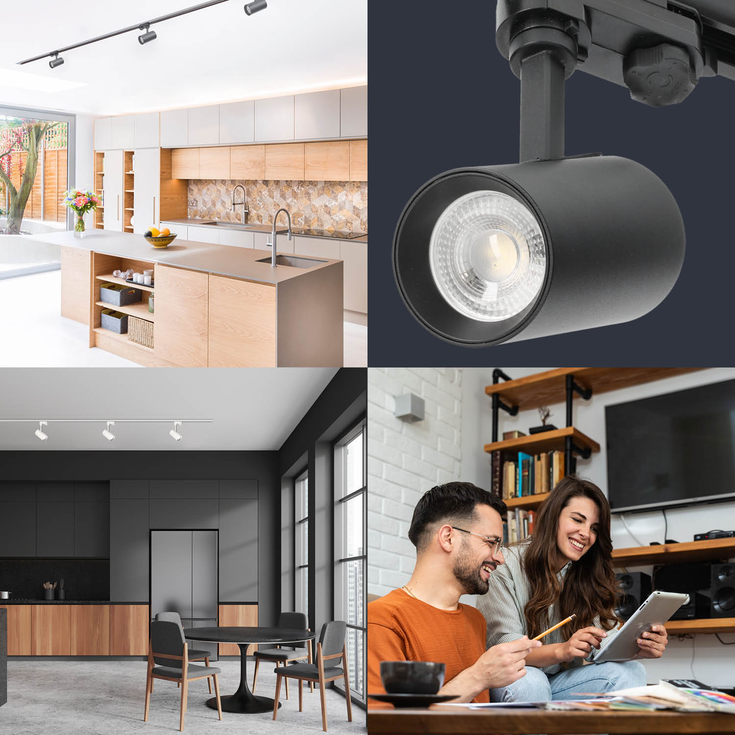 Zestaw szynowy 3 fazowy szyna 2m, 4x Lampa CZARNY kompletny zestaw - LAITICA