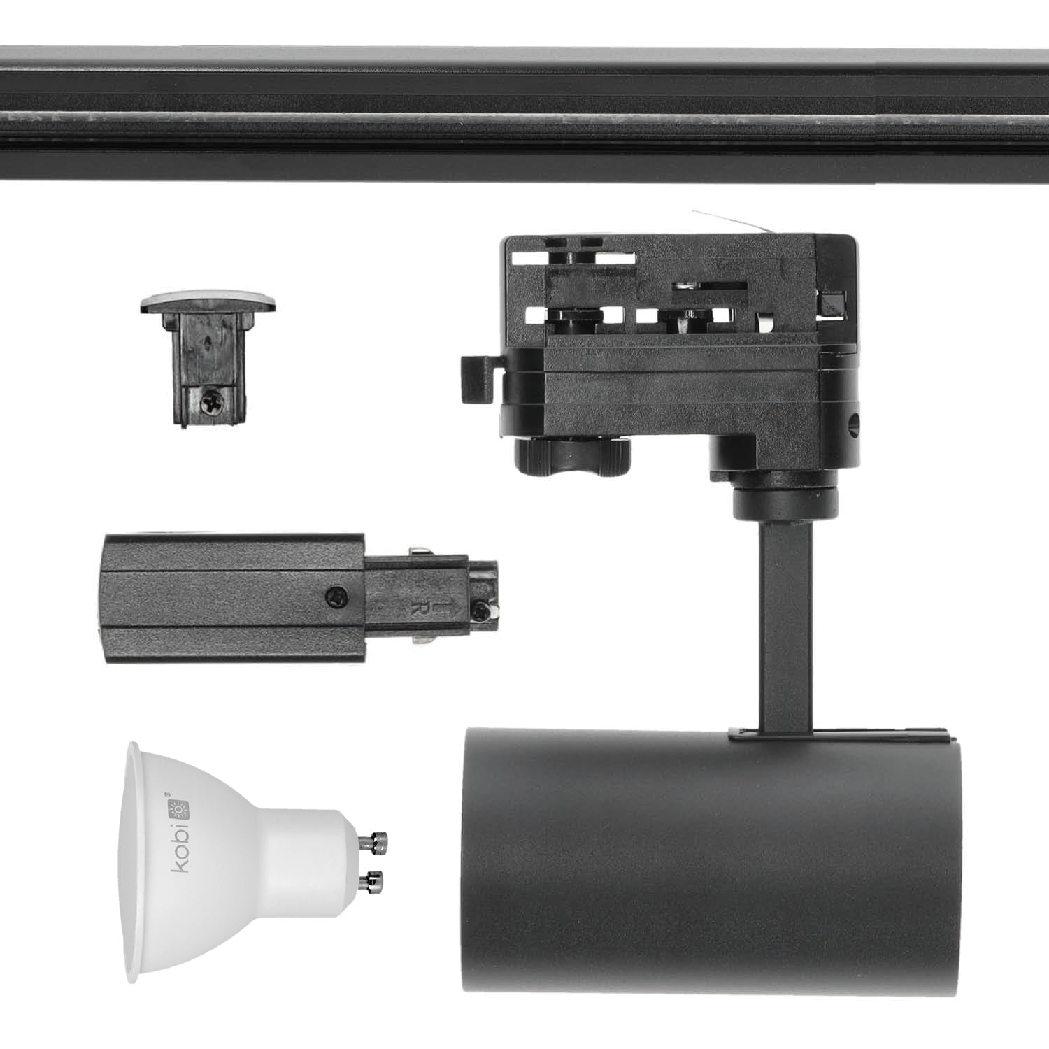 Zestaw szynowy 3 fazowy szyna 2m, 4x Lampa CZARNY + żarówka SMART LED GU10 - LAITICA