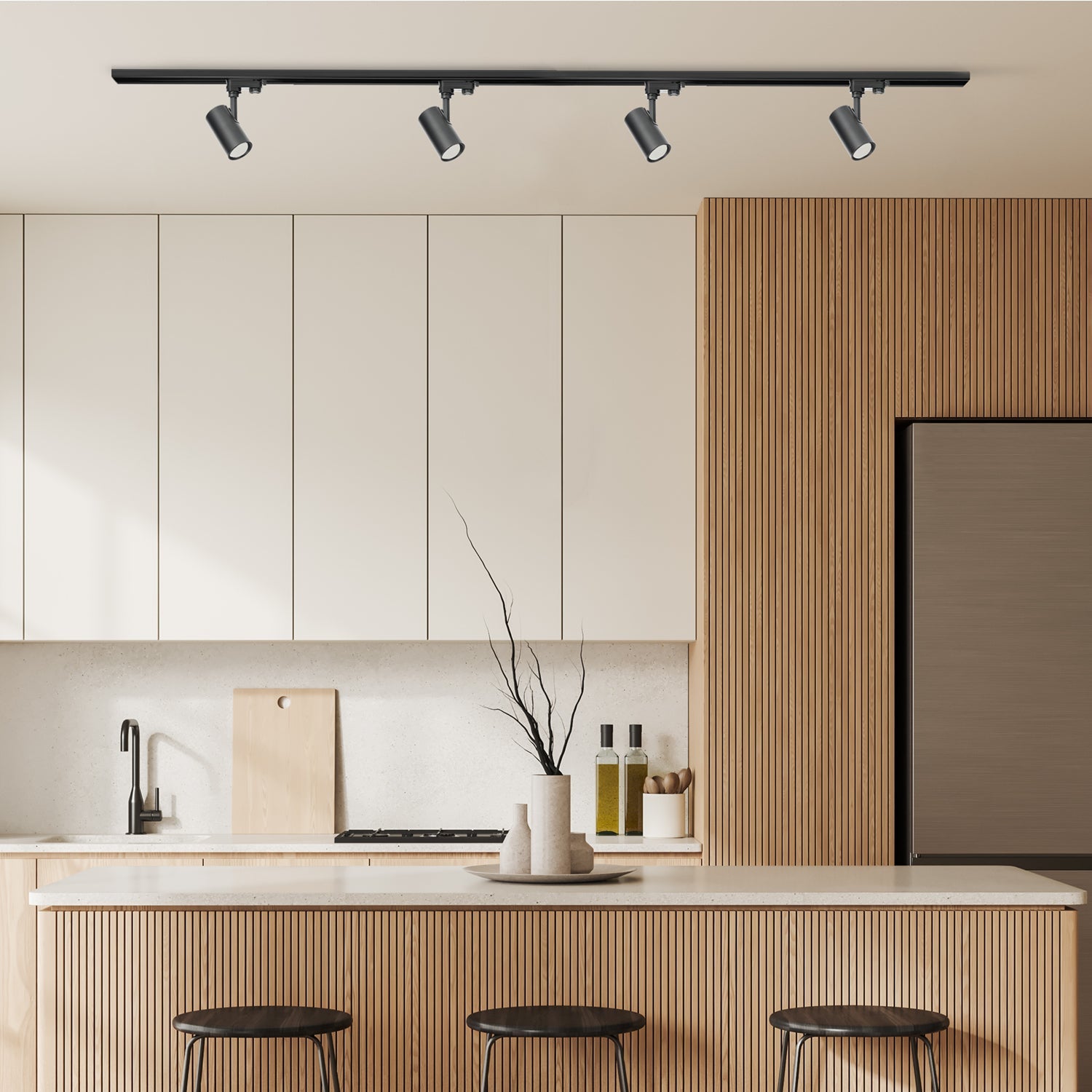 Zestaw szynowy 3 fazowy szyna 2m, 4x Lampa CZARNY + żarówka SMART LED GU10 - LAITICA