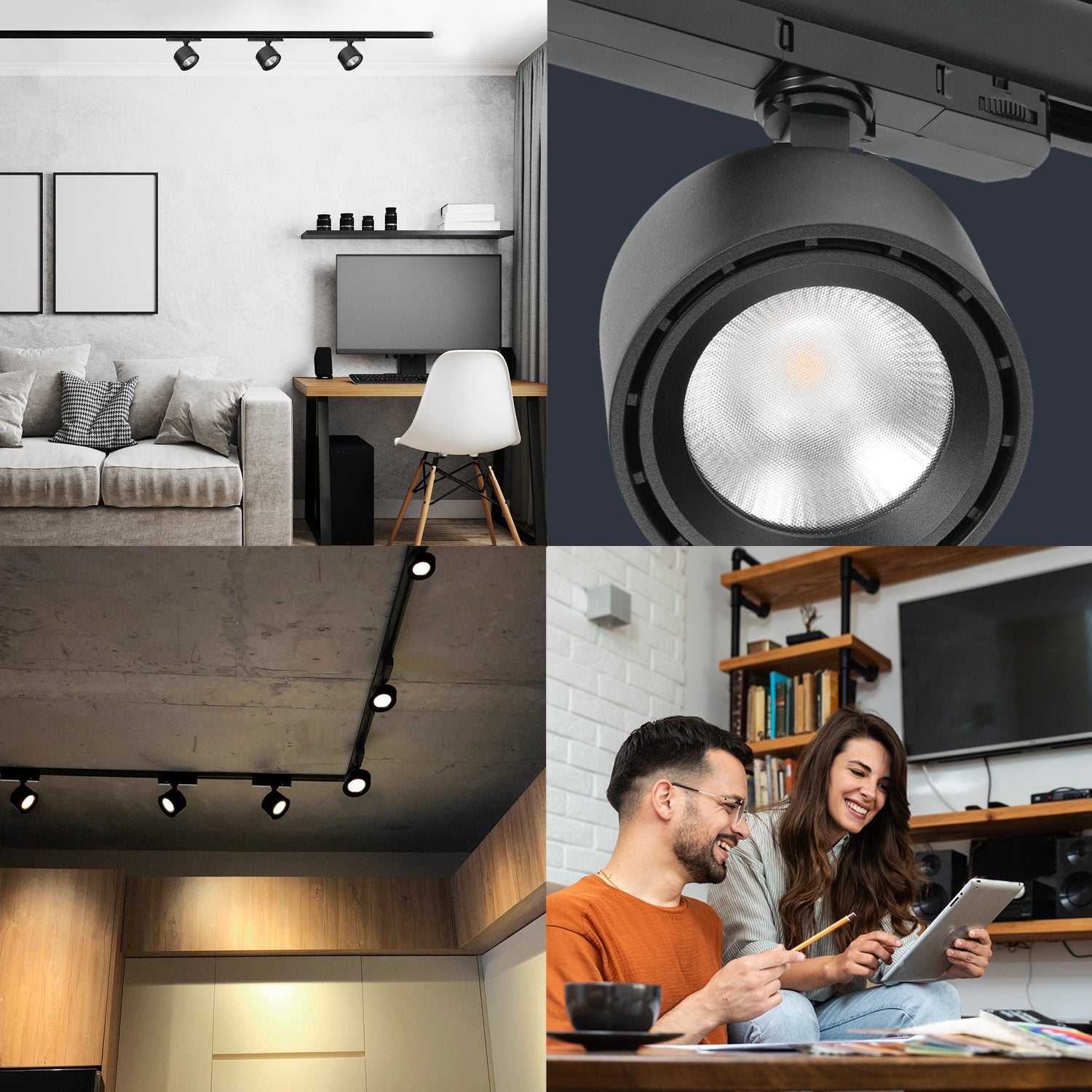 Zestaw szynowy 3 fazowy szyna 2m, 6x LED 10W CZARNY kompletny zestaw - LAITICA