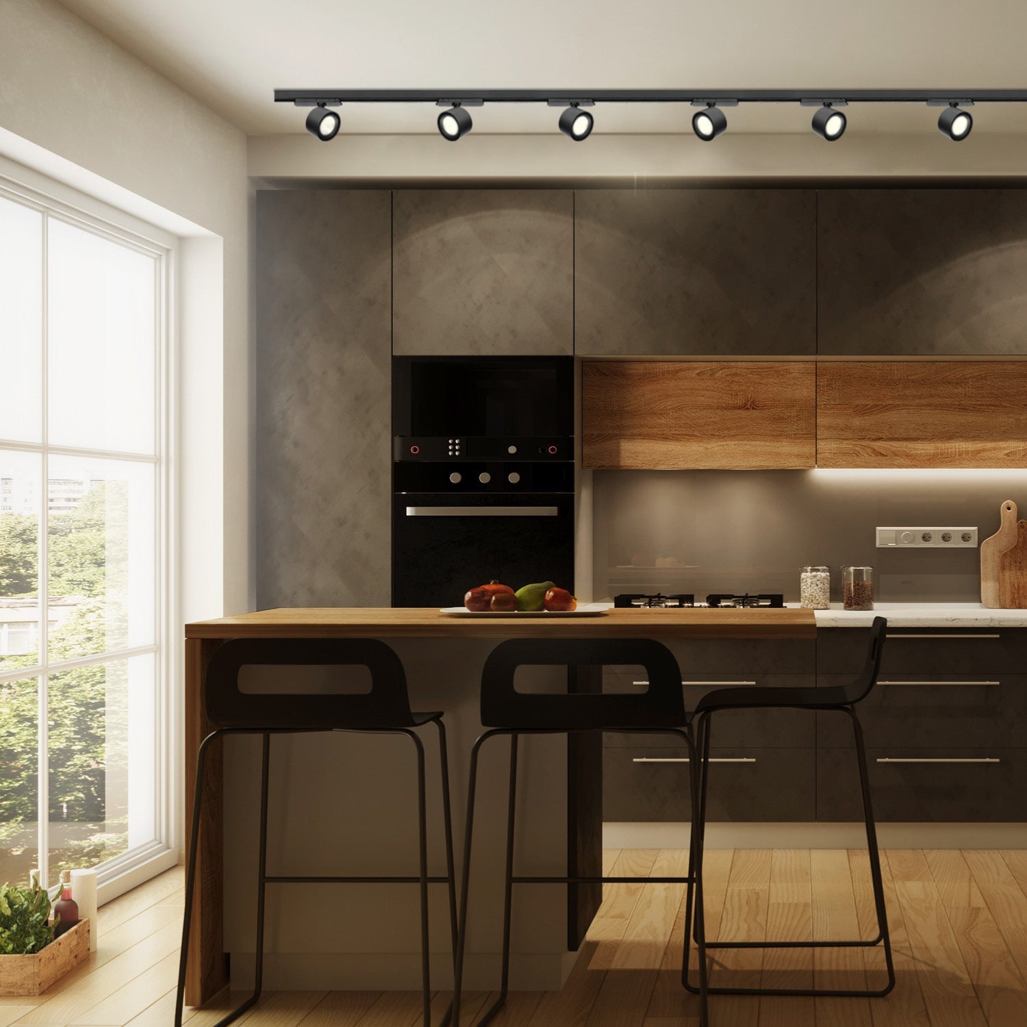 Zestaw szynowy 3 fazowy szyna 2m, 6x LED 10W CZARNY kompletny zestaw - LAITICA