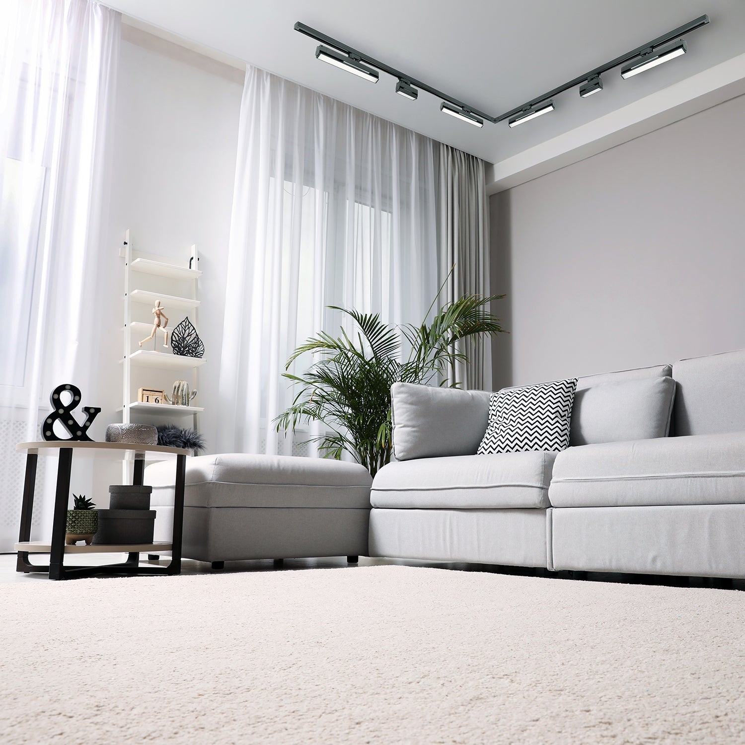 Zestaw szynowy 3 fazowy szyna 2m+2m, 4x Lampa FLEX 36W, 2 lampy flex 12W, łącznik L CZARNY komplet - LAITICA