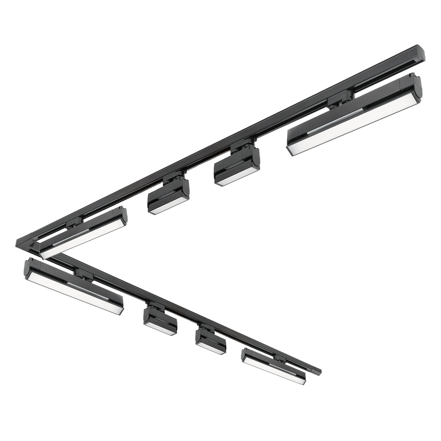 Zestaw szynowy 3 fazowy szyna 2m+2m, 4x Lampa FLEX 36W, 4 lampy flex 12W, łącznik L CZARNY komplet - LAITICA