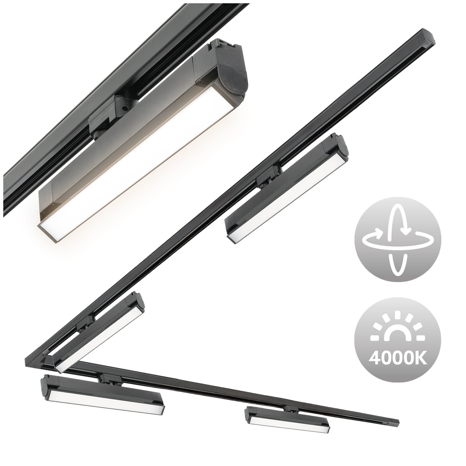 Zestaw szynowy 3 fazowy szyna 2m+2m, 4x Lampa FLEX 36W, łącznik L CZARNY komplet - LAITICA