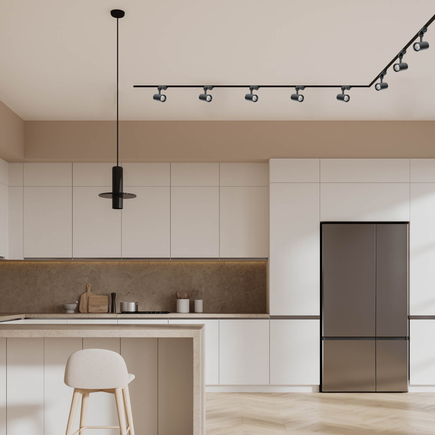 Zestaw szynowy 3 fazowy szyna 2m+2m, 8x Lampa, łącznik L CZARNY komplet - LAITICA