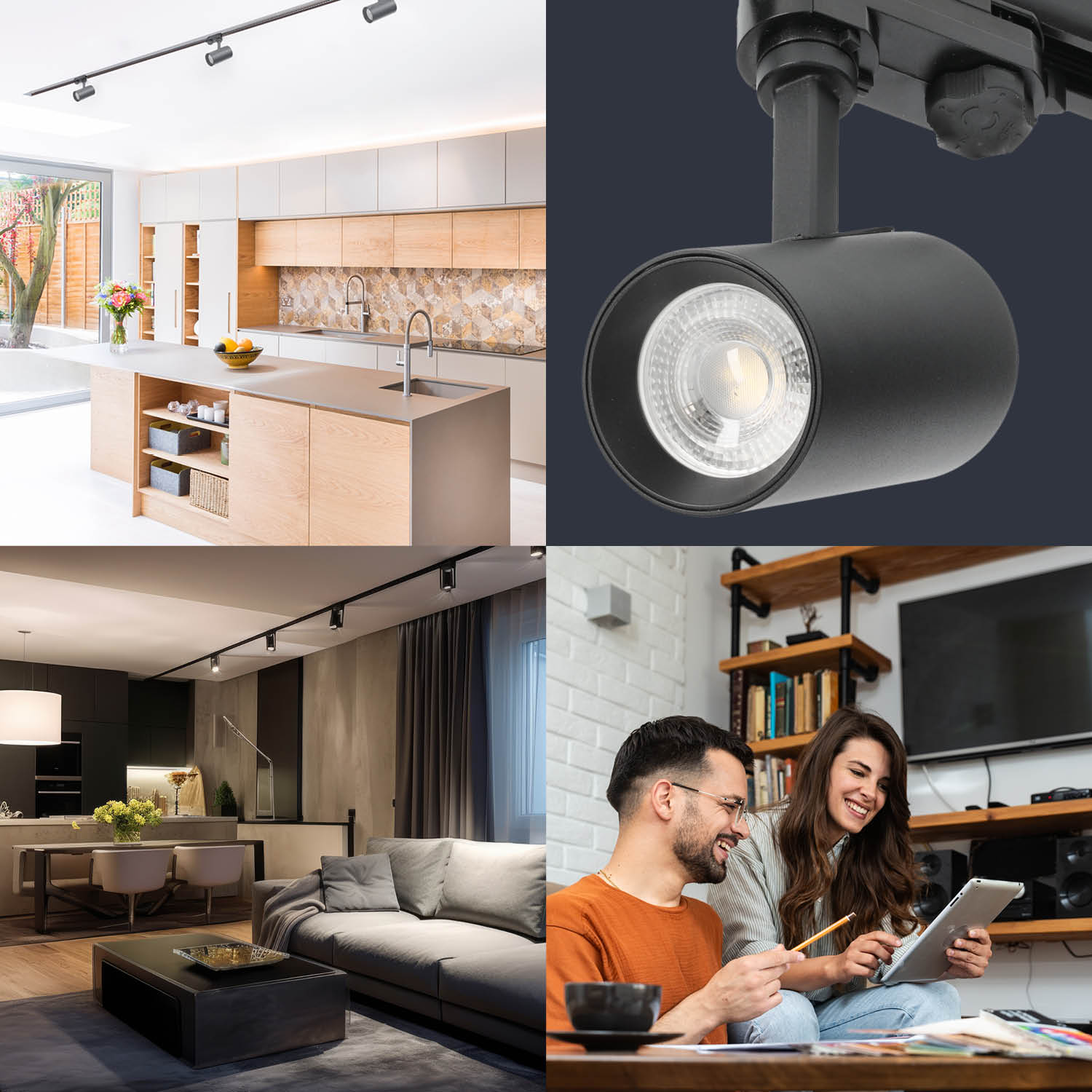 Zestaw szynowy 3 fazowy szyna 2m+2m, 8x Lampa, łącznik prosty CZARNY - LAITICA