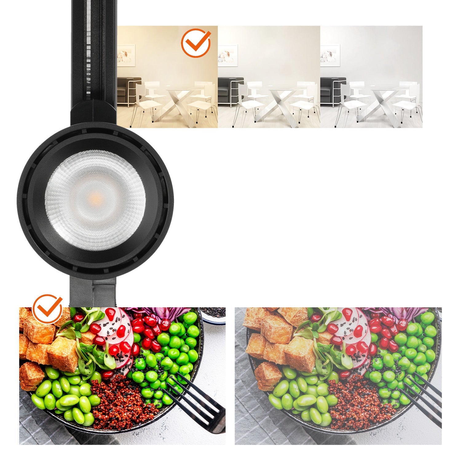 Zestaw szynowy 3 fazowy szyna 2m+2m, 8x LED 10W, łącznik prosty CZARNY - LAITICA