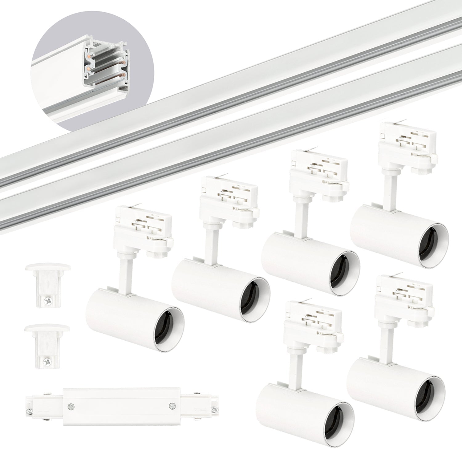 Zestaw szynowy 3 fazowy szyna 2m+2m, I zew., 6x Lampa, 2x zaślepka BIAŁY - LAITICA