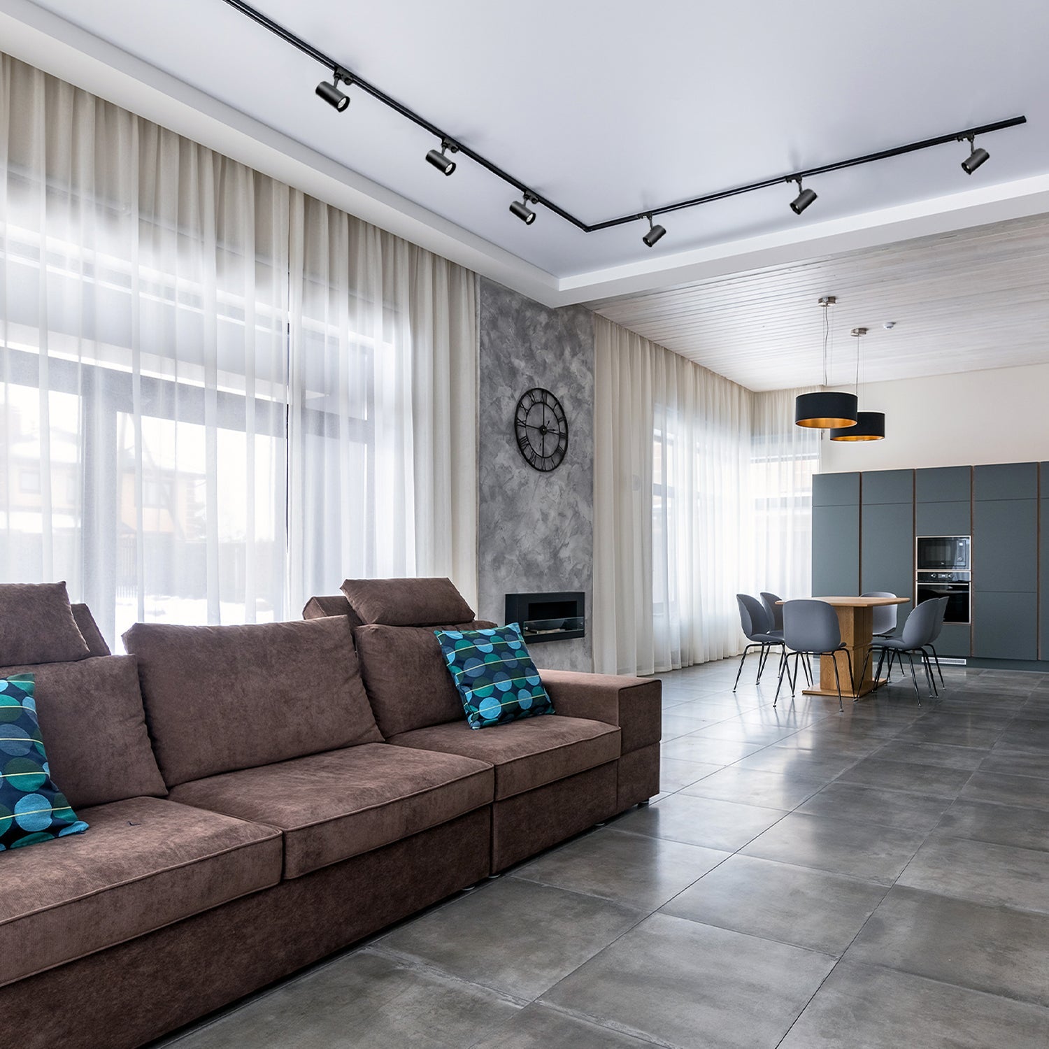 Zestaw szynowy 3 fazowy szyna 2m+2m, L prawy., 6x Lampa, 2x zaślepka CZARNY - LAITICA