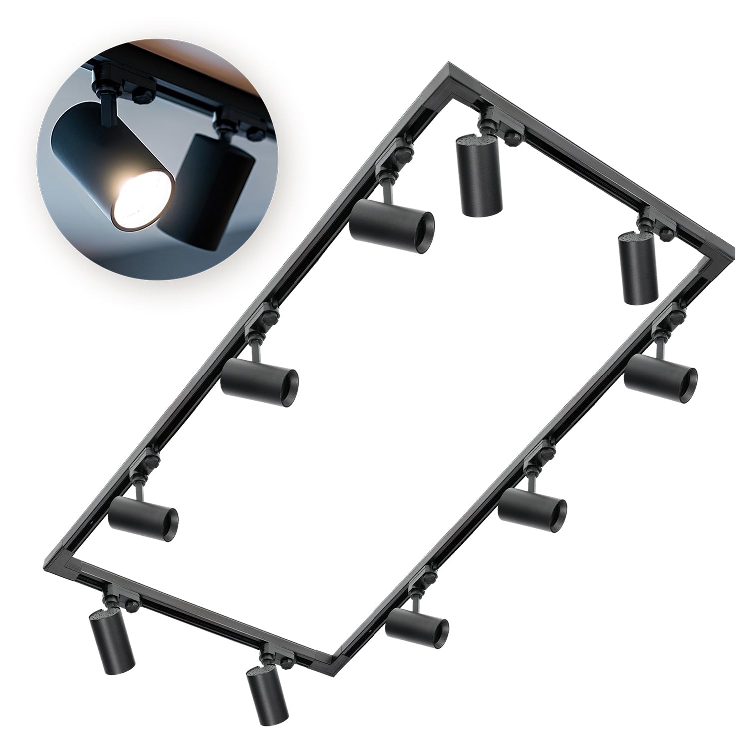 Zestaw szynowy 3 fazowy szyna 2x2m+2x1m, 4x łącznik L, 10x Lampa CZARNY - LAITICA