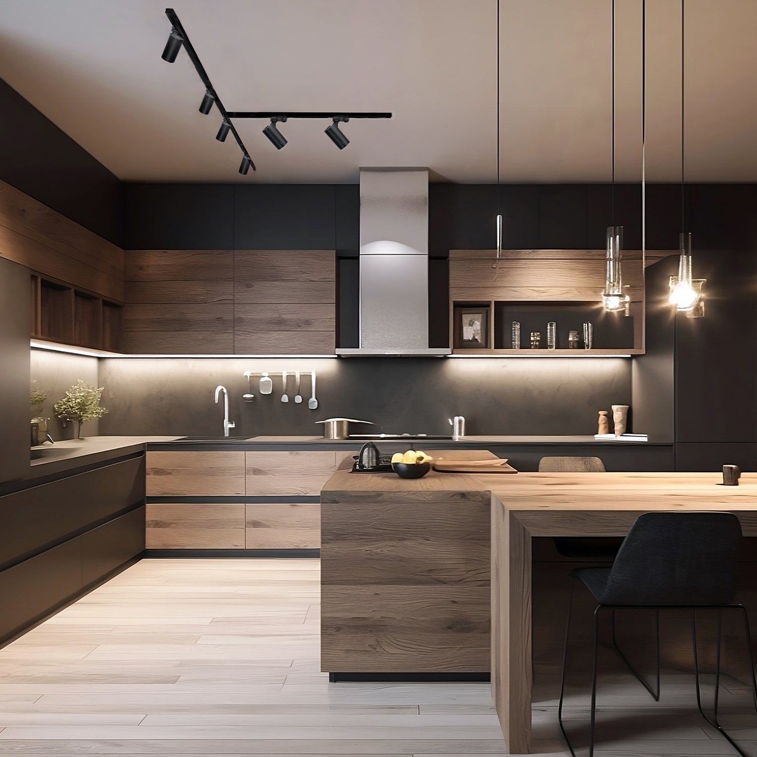 Zestaw szynowy 3 fazowy szyna 3x1m, Łącznik T, 6x Lampa, 3x zaślepka CZARNY - LAITICA