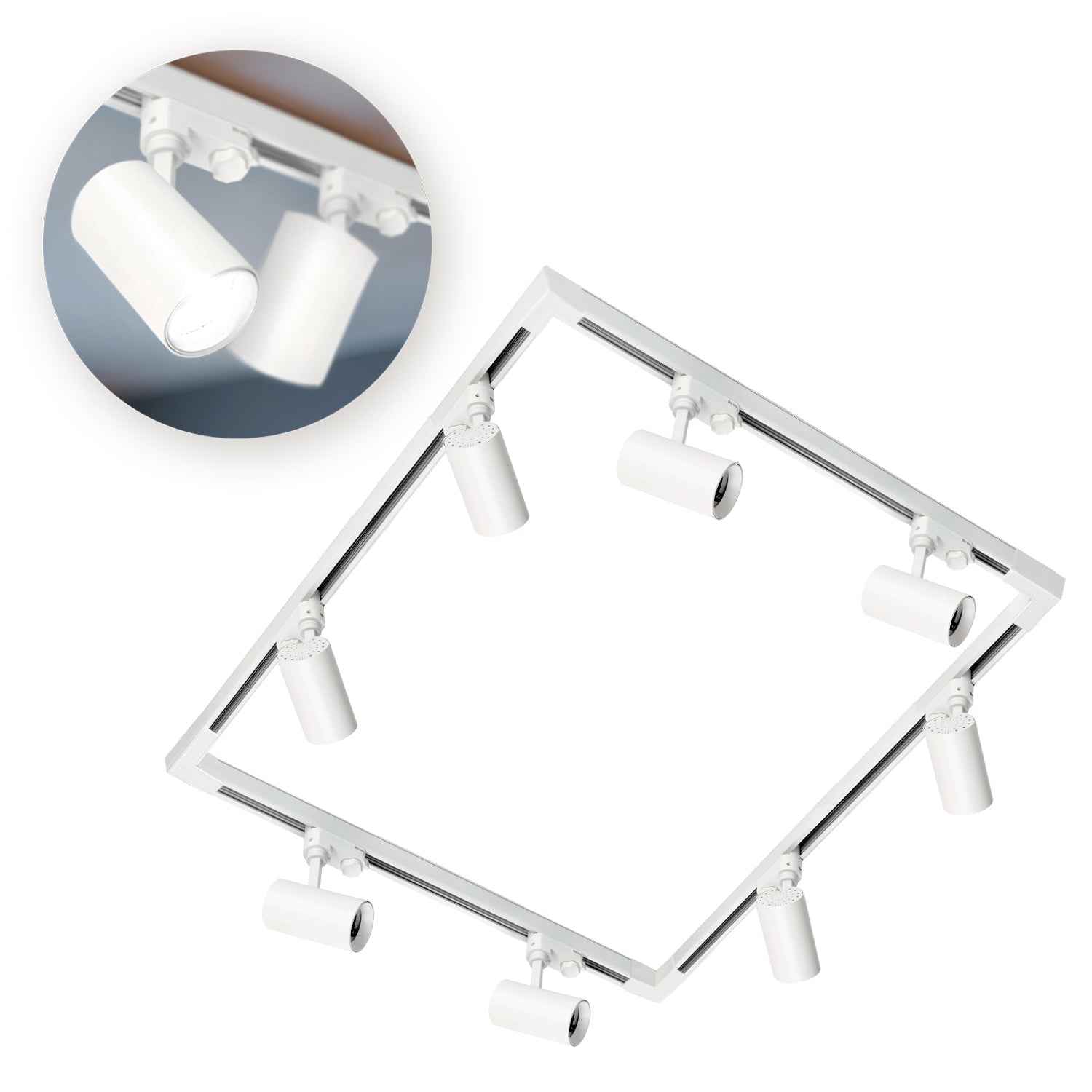 Zestaw szynowy 3 fazowy szyna 4x1m, 4x łącznik L, 8x Lampa BIAŁY - LAITICA