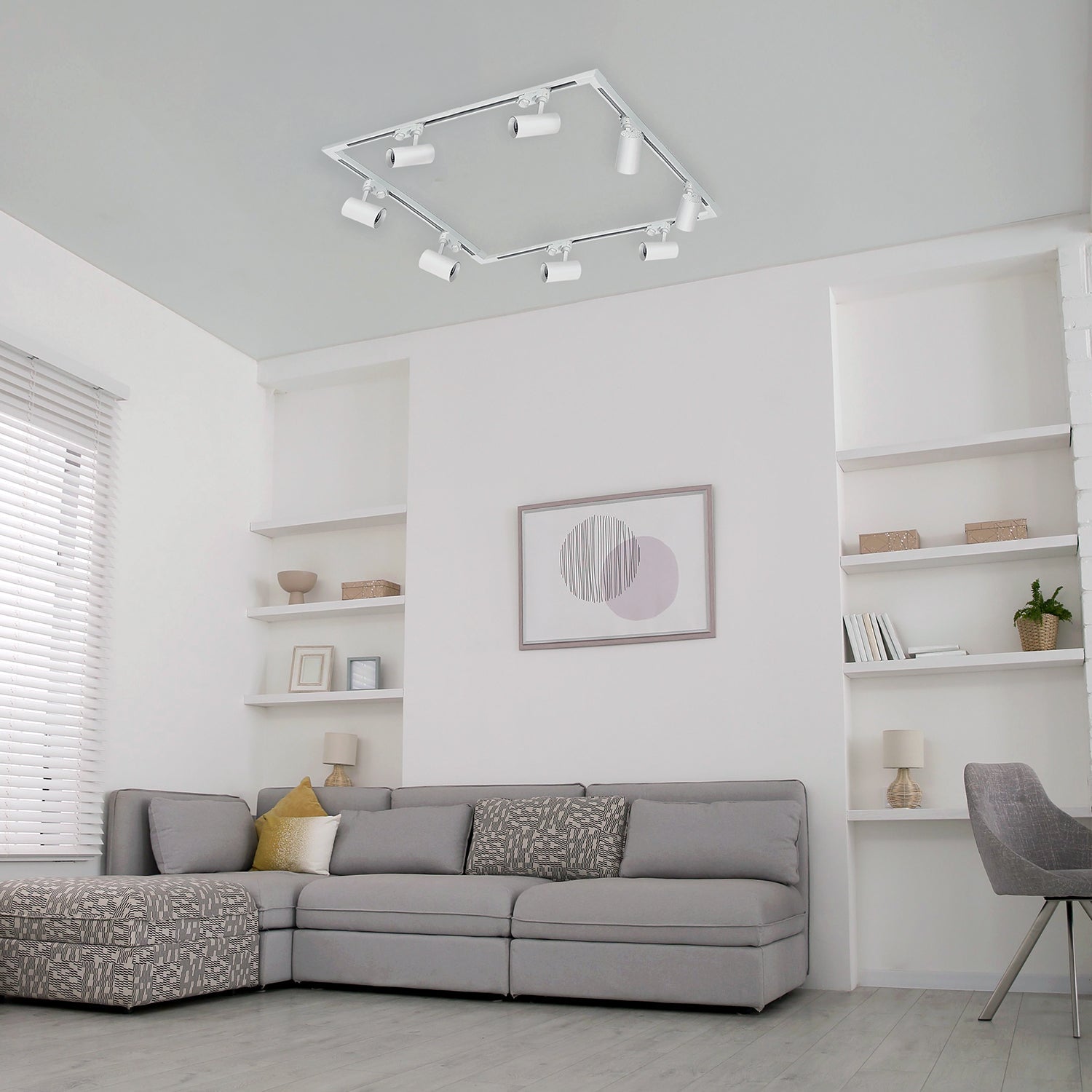 Zestaw szynowy 3 fazowy szyna 4x1m, 4x łącznik L, 8x Lampa BIAŁY - LAITICA