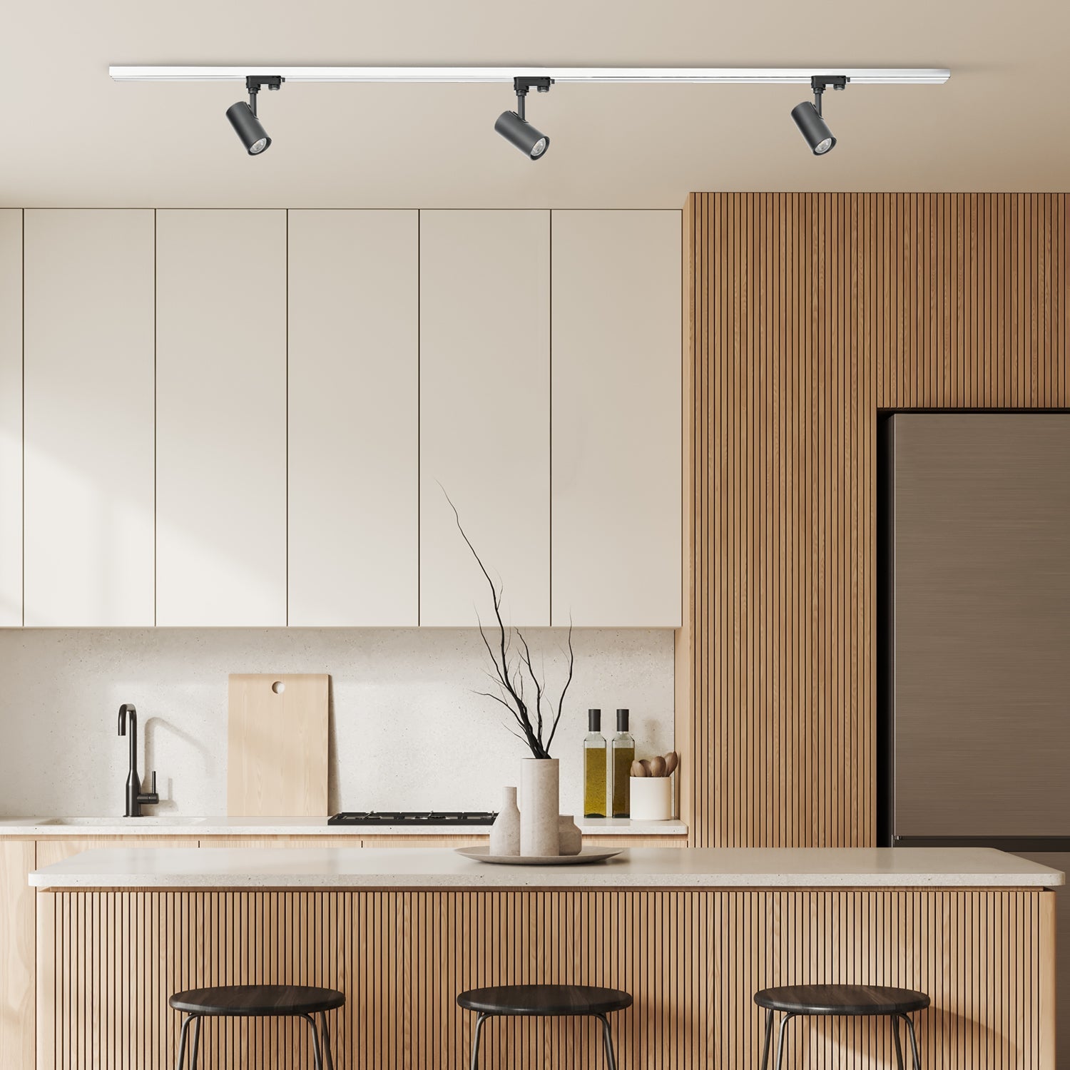 Zestaw szynowy 3 fazowy szyna biała 2m, 3x Lampa CZARNA kompletny zestaw - LAITICA