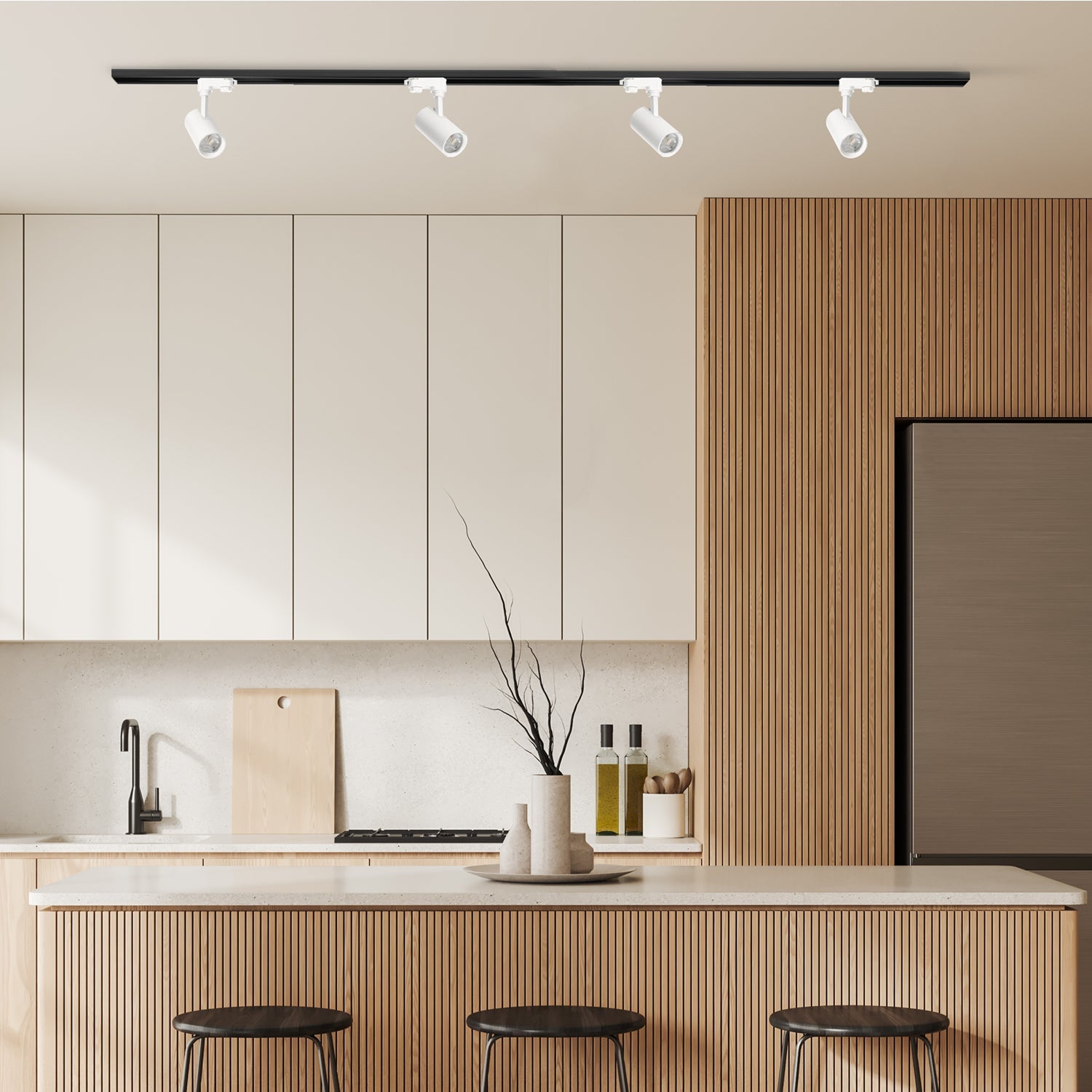 Zestaw szynowy 3 fazowy szyna czarna 2m, 4x Lampa BIAŁA kompletny zestaw - LAITICA