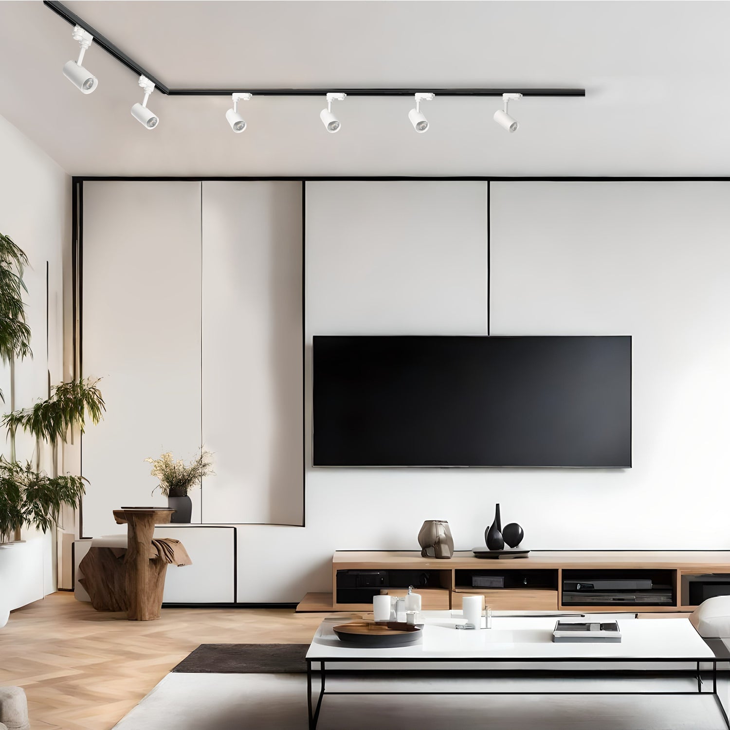 Zestaw szynowy 3 fazowy szyna czarna 2m+1m, 6x Lampa BIAŁA, łącznik L - LAITICA