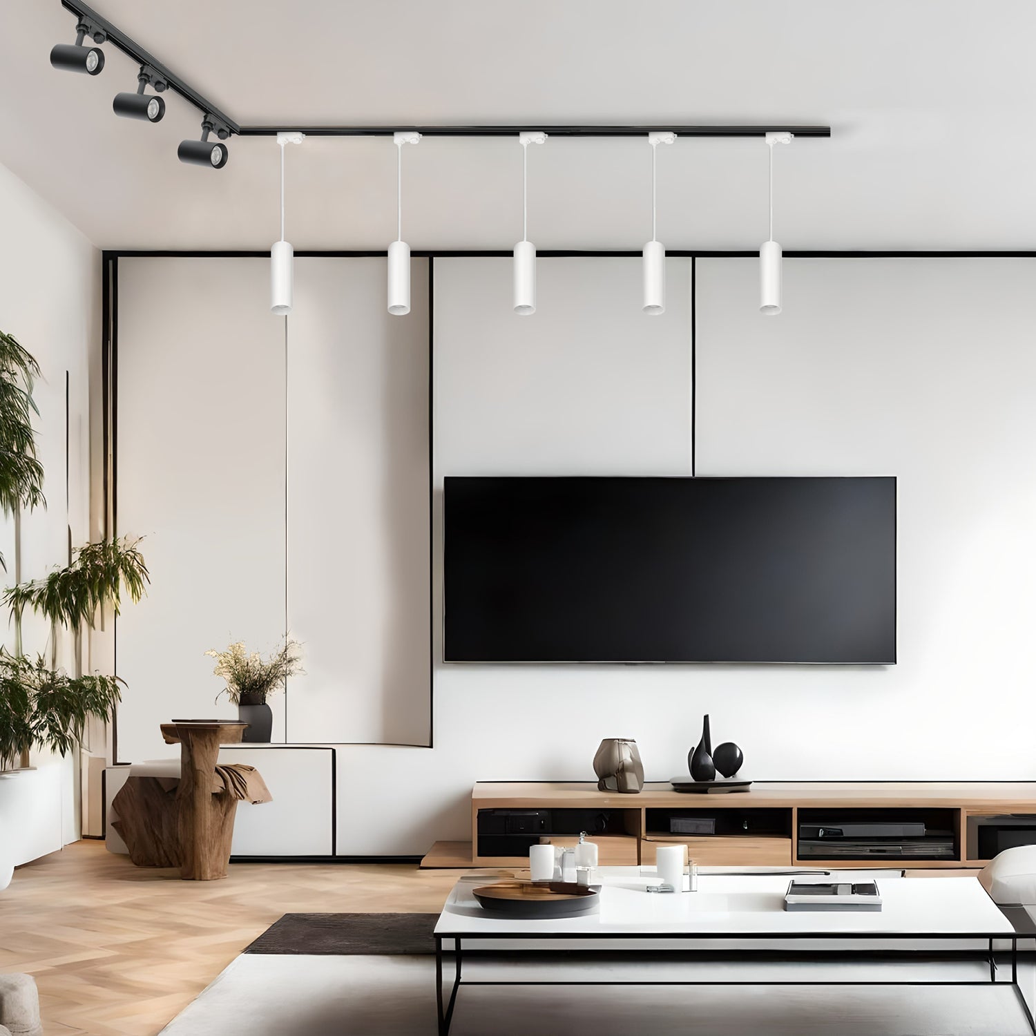 Zestaw szynowy 3 fazowy szyna czarna 2m+1m, 8x Lampa BIAŁA+CZARNA, łącznik L - LAITICA