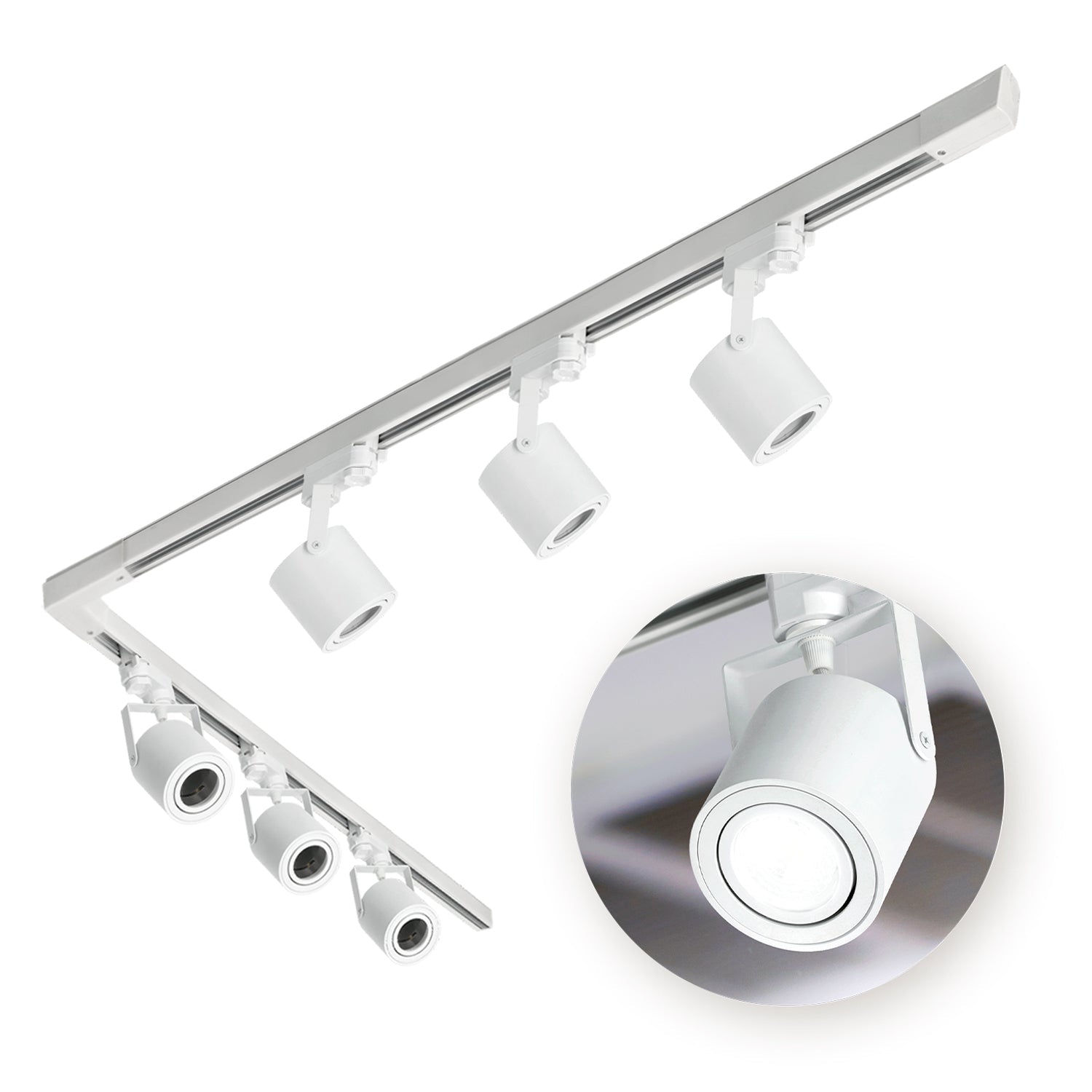 Zestaw Szynowy Biały 3 fazowy 6x Reflektor GU10 + Szyna 1m+2m + Łącznik L - LAITICA