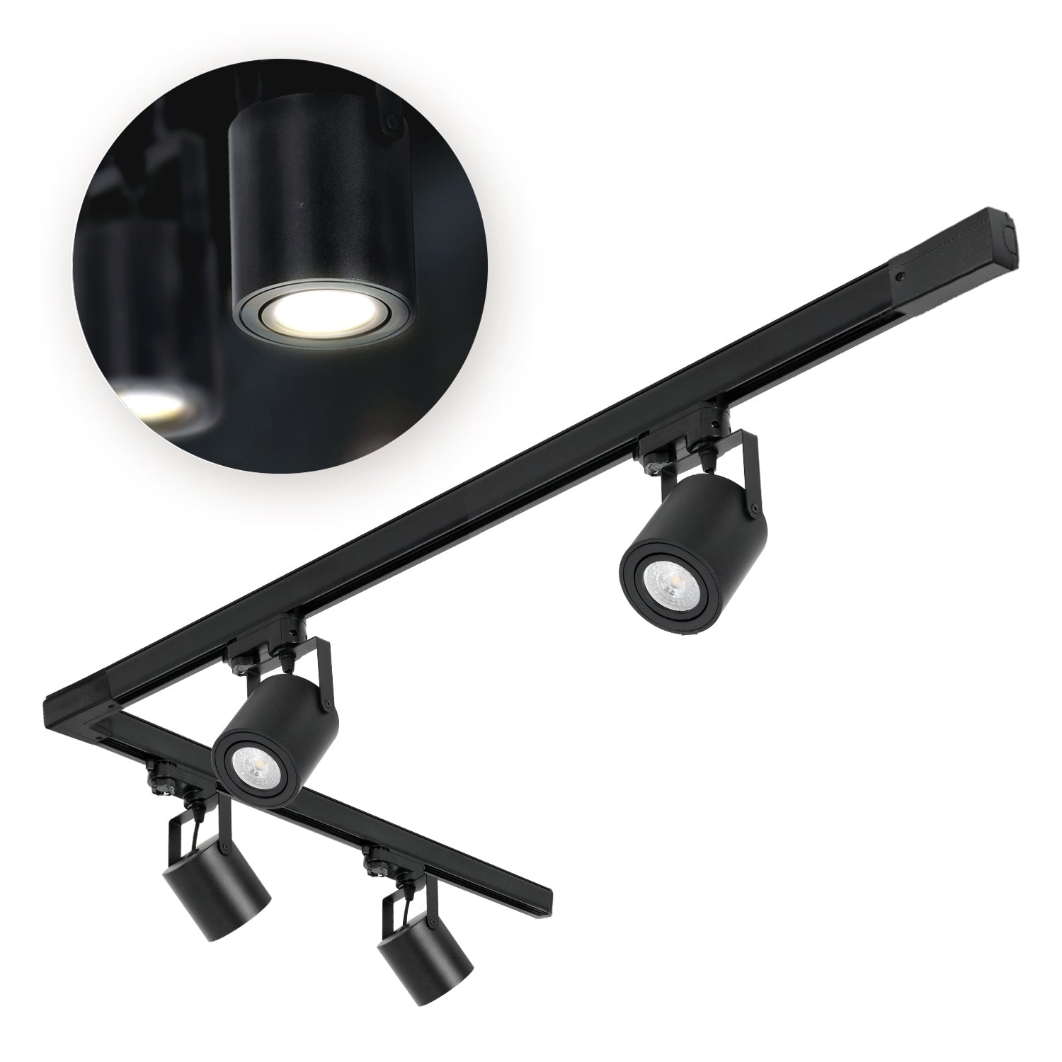 Zestaw Szynowy Czarny 3 fazowy 4x Reflektor GU10 + Szyna 1m+2m + Łącznik L - LAITICA