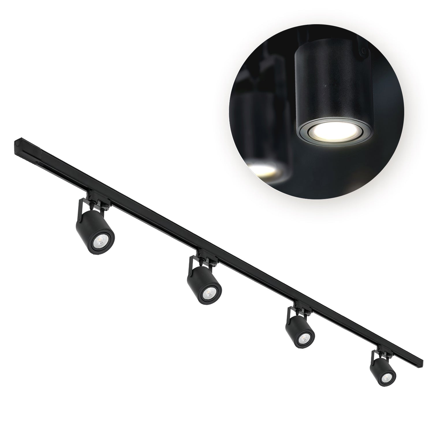 Zestaw Szynowy Czarny 3 fazowy 4x Reflektor na GU10 + Szyna 2m Komplet - LAITICA