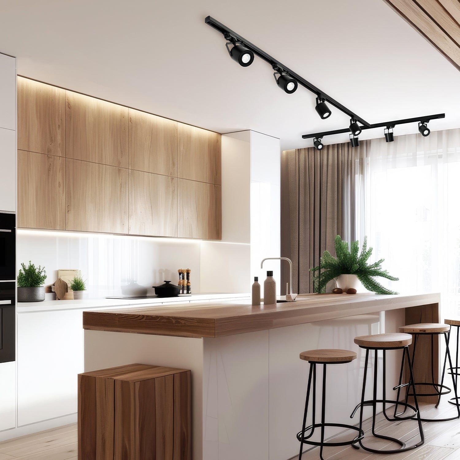 Zestaw Szynowy Czarny 3 fazowy 8x Reflektor + Szyna 1m+1m+2m + Łącznik T - LAITICA