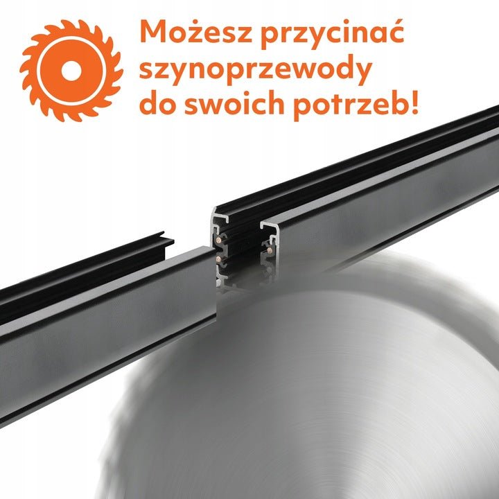 Zestaw Szynowy Czarny 3 fazowy 8x Reflektor + Szyna 1m+1m+2m + Łącznik T - LAITICA