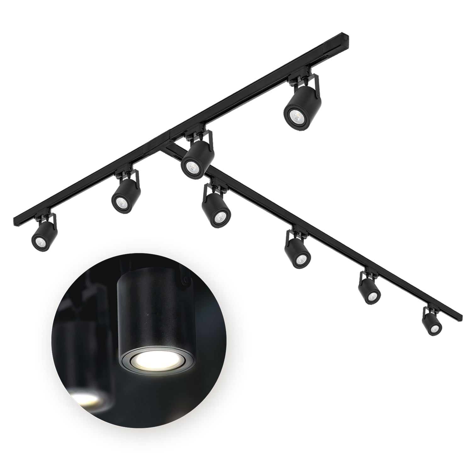 Zestaw Szynowy Czarny 3 fazowy 8x Reflektor + Szyna 1m+1m+2m + Łącznik T - LAITICA