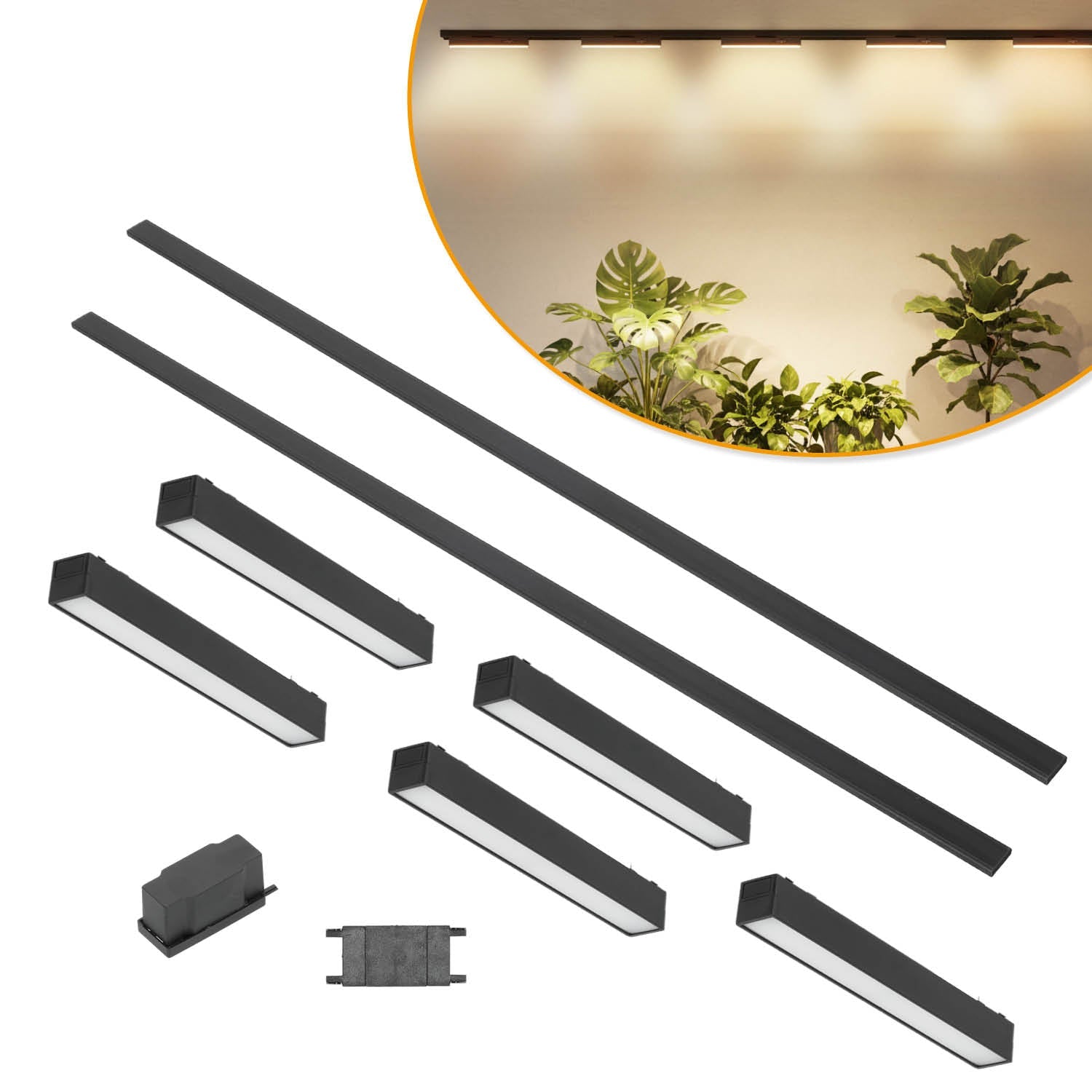Zestaw szynowy magnetyczny 2×1 m + 5× lampa liniowa LED R3 10W 3CCT czarny - LAITICA
