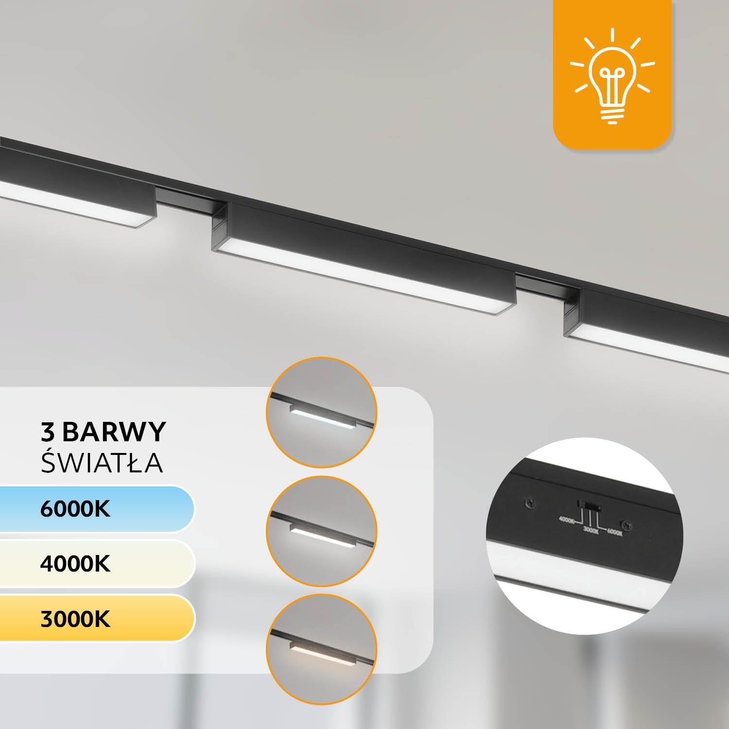 Zestaw szynowy magnetyczny 2×1 m + 5× lampa liniowa LED R3 10W 3CCT czarny - LAITICA