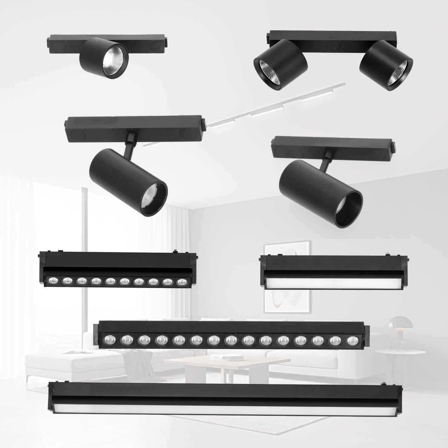 Zestaw szynowy magnetyczny 2×1 m + 5× lampa liniowa LED R3 10W 3CCT czarny - LAITICA