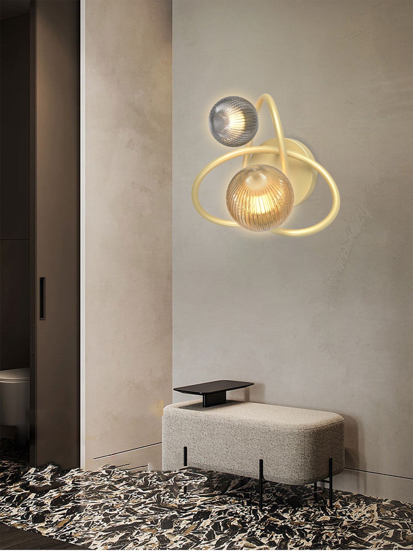 Złoty KINKIET ŚCIENNY MALTA 3000K 2 klosze dekoracyjny lampa ścienna - LAITICA