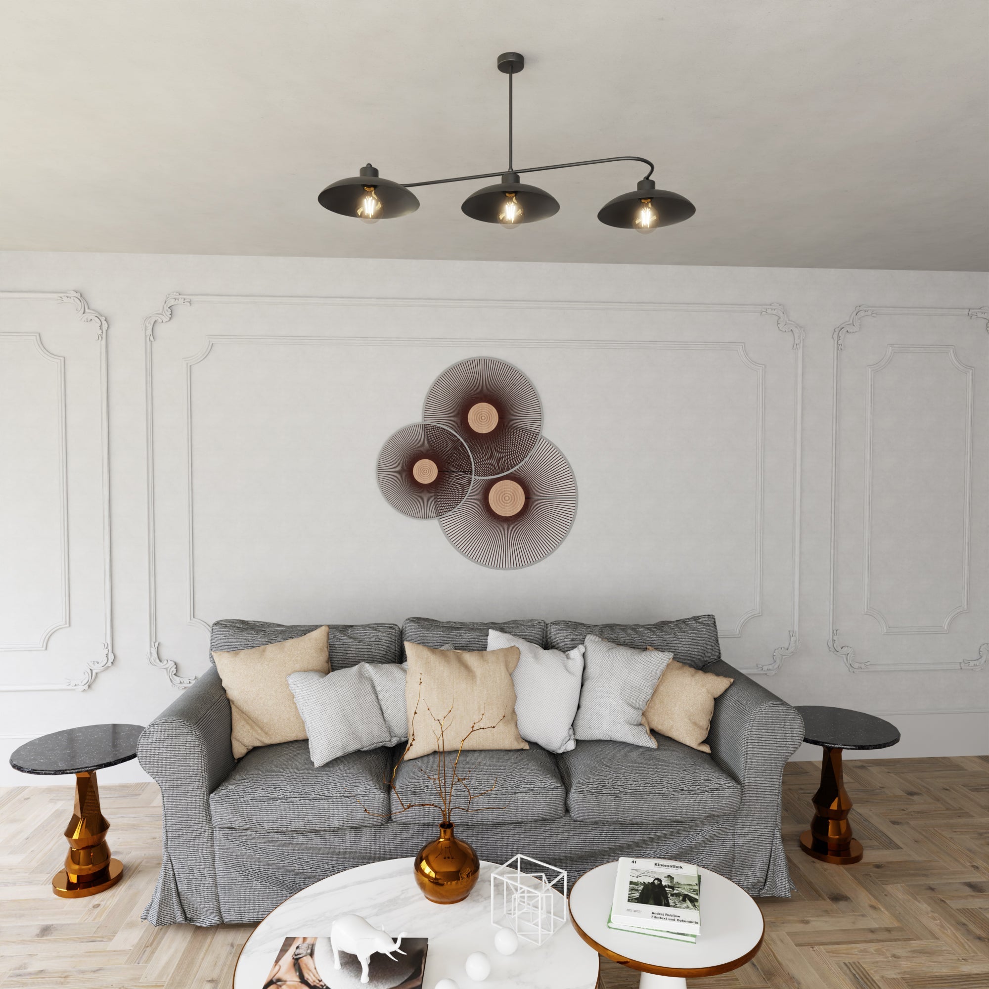 Żyrandol Lampa Wisząca LOFT INEZ Metalowa 3 punkty E27 Sufitowa CZARNA - LAITICA