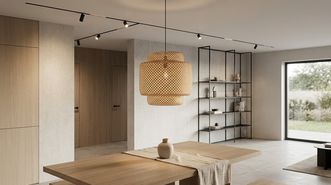 Duża Lampa Wisząca BOHO Sufitowa 40cm Bambusowa E27 Pleciona Naturalna