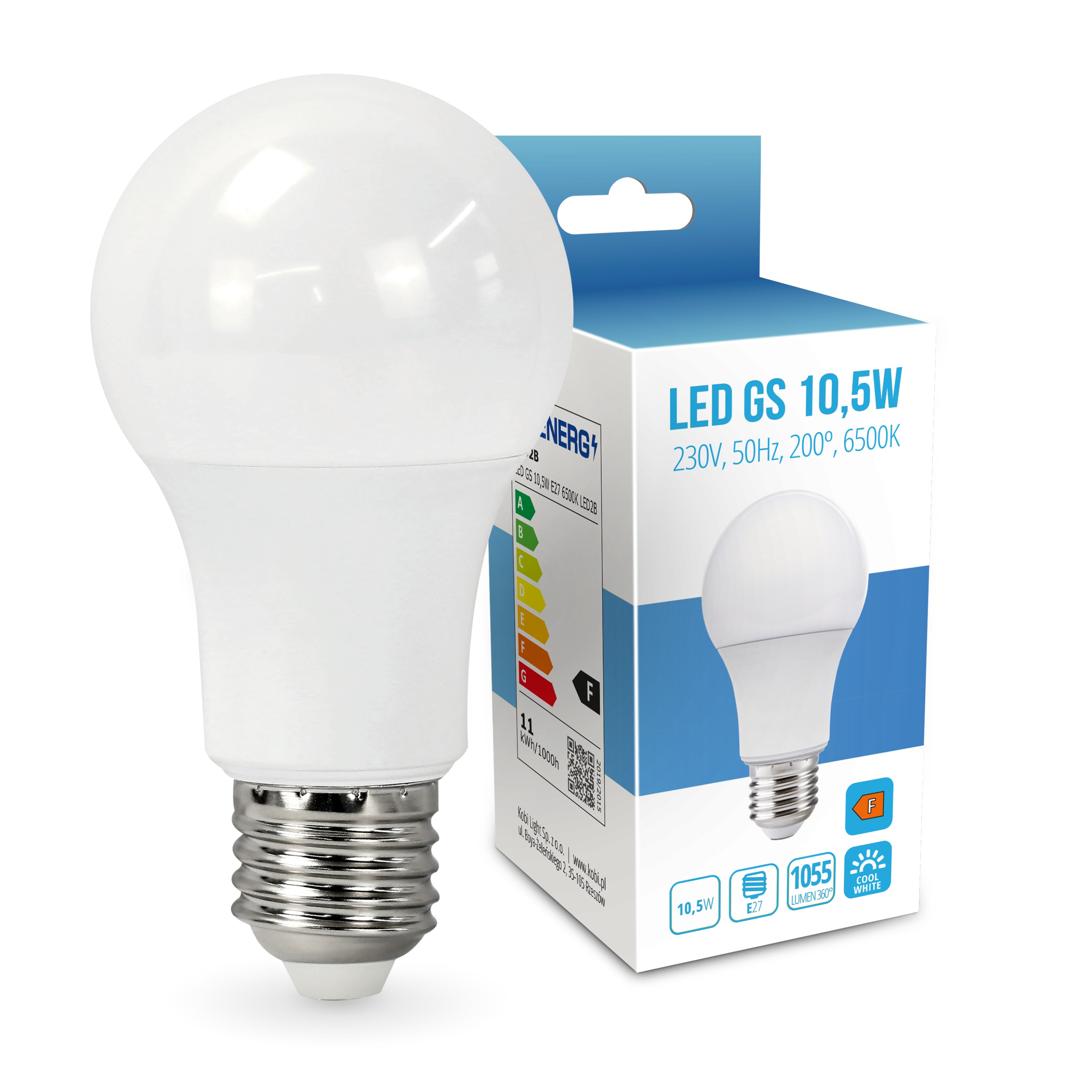 10x Żarówka LED GS E27 Kulka 10,5W 6500K Barwa Zimna biała 1055lm 200 stopni