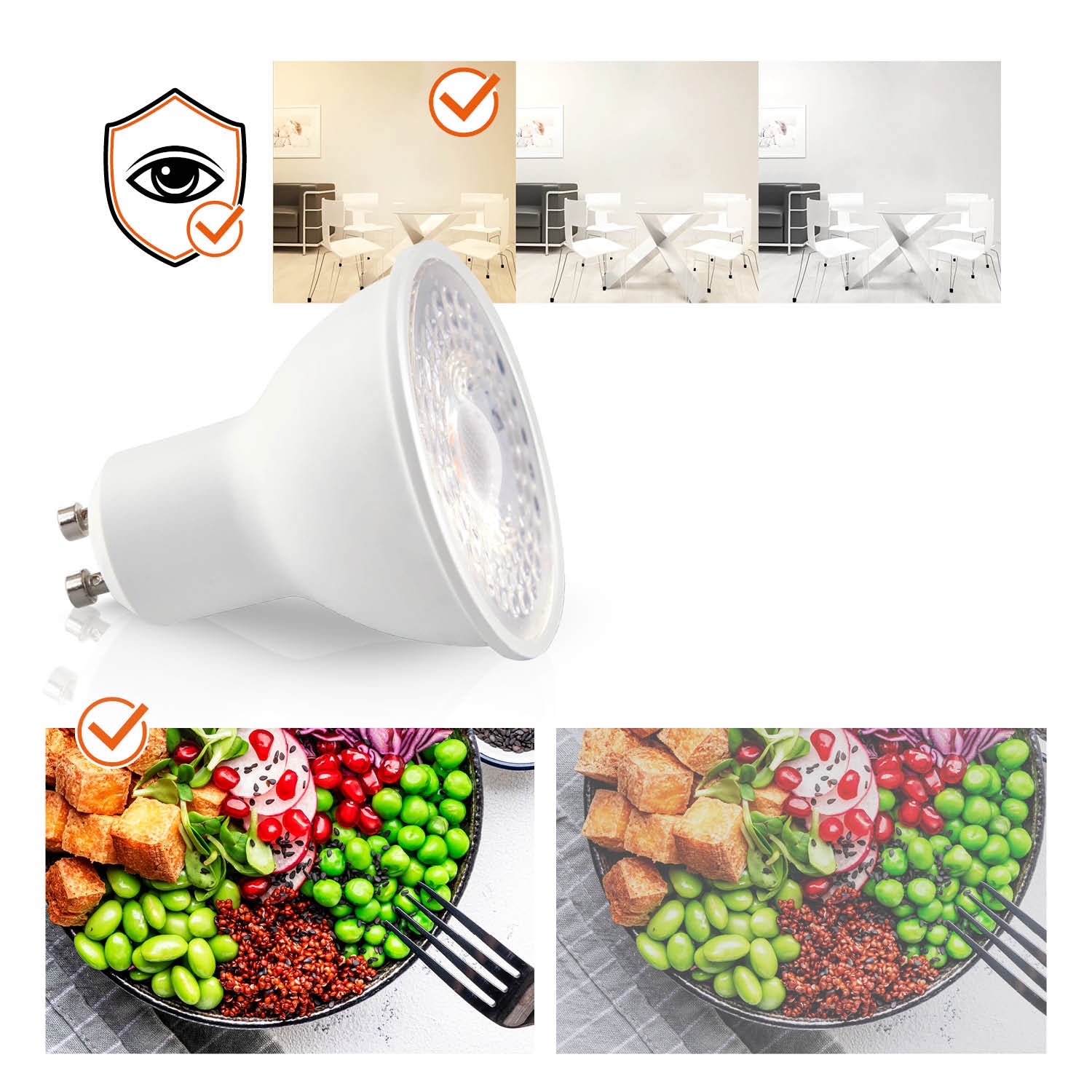 Zestaw 6x oprawa halogenowa LUMO1 mat czarny + LED GU10 5W ciepłobiała PREMIUM