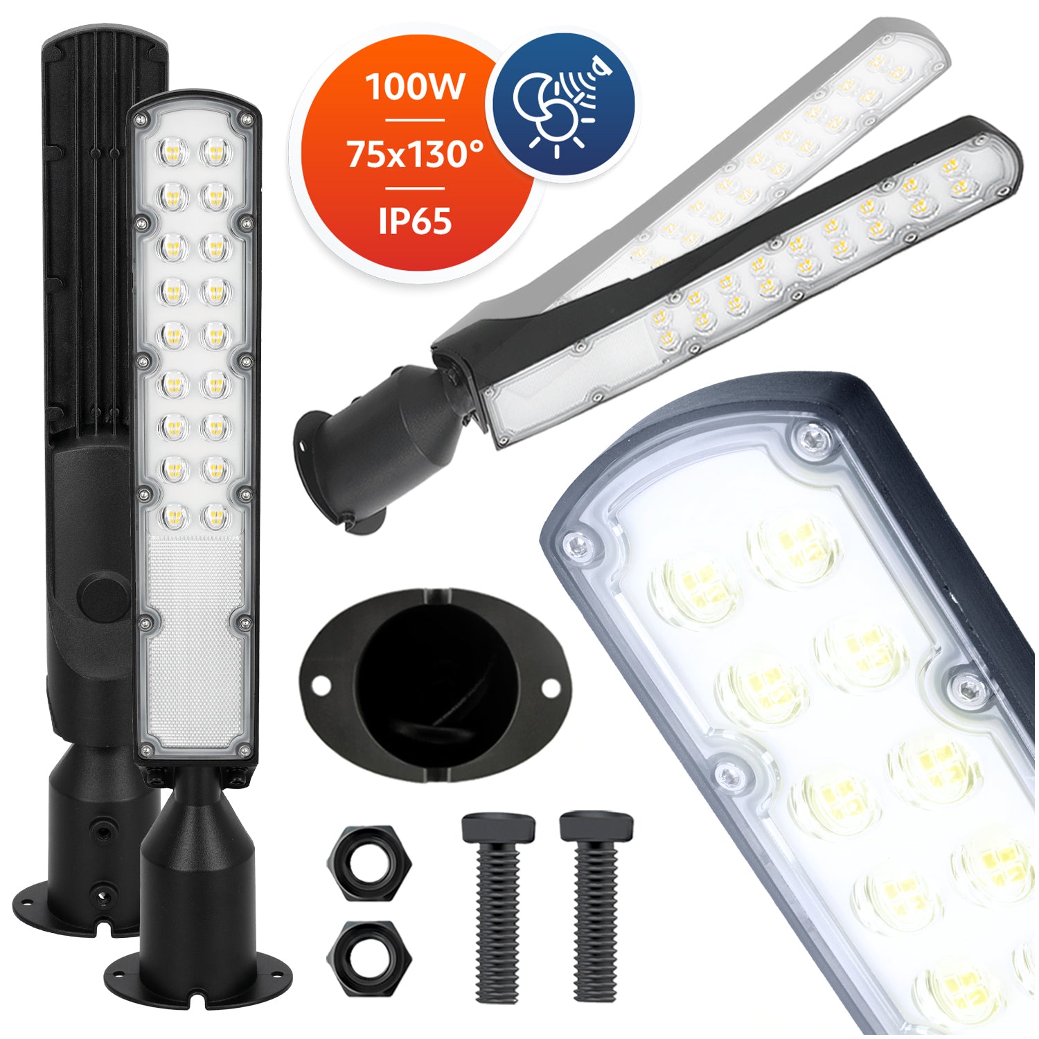 Lampa Uliczna LED 100W Czujnik Zmierzchu IP65 Barwa Neutralna Drogowa