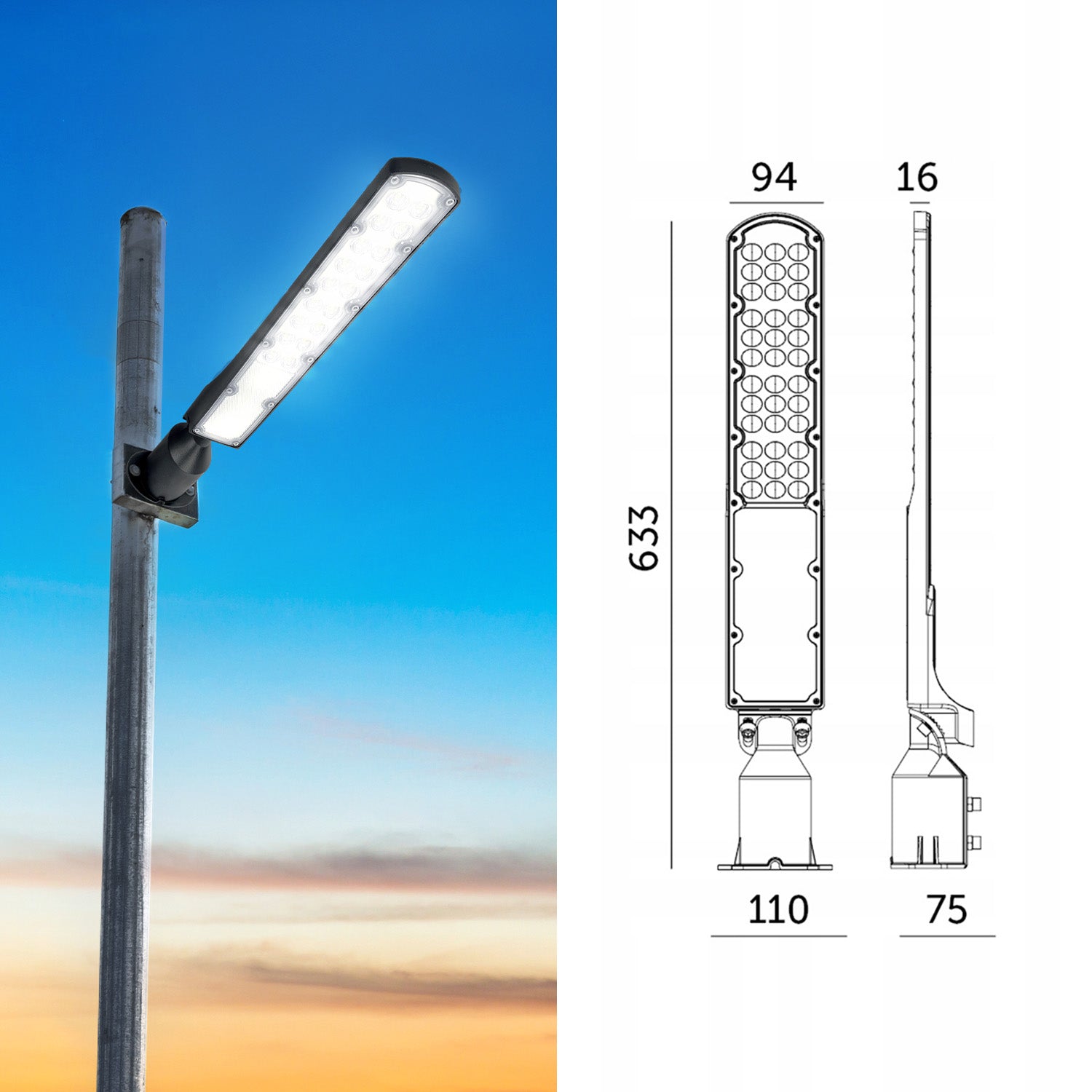 Lampa Uliczna LED 100W Czujnik Zmierzchu IP65 Barwa Neutralna Drogowa